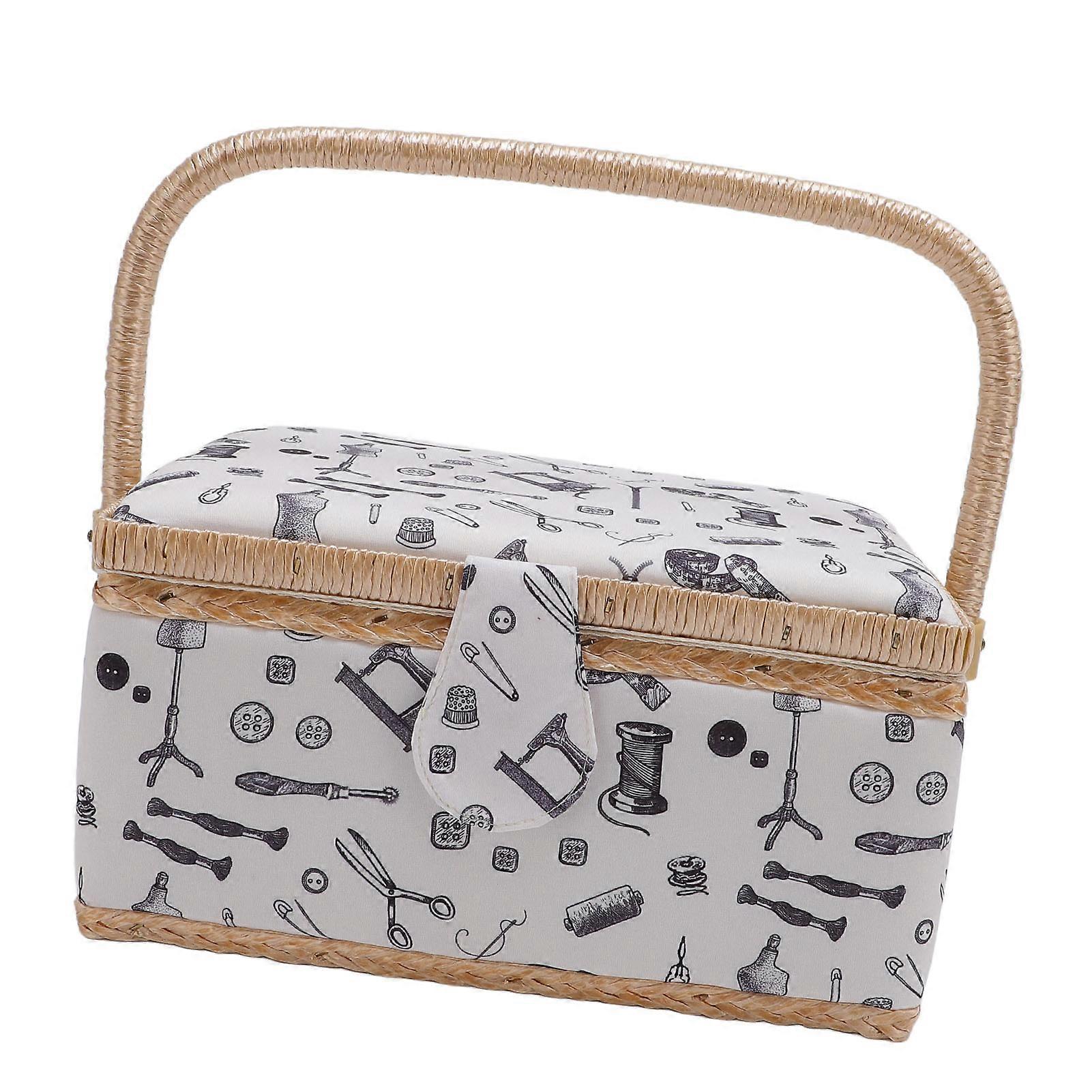 Sewing Basket Fabric Large Organizer Model A White Bottom Needlework Storage