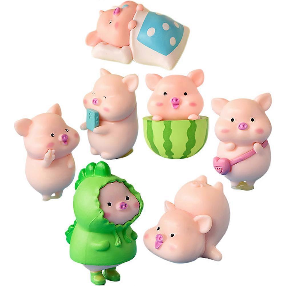 Pig Statue Miniature Pig Figurine for Decoration Use 7Pcs Assorted Color