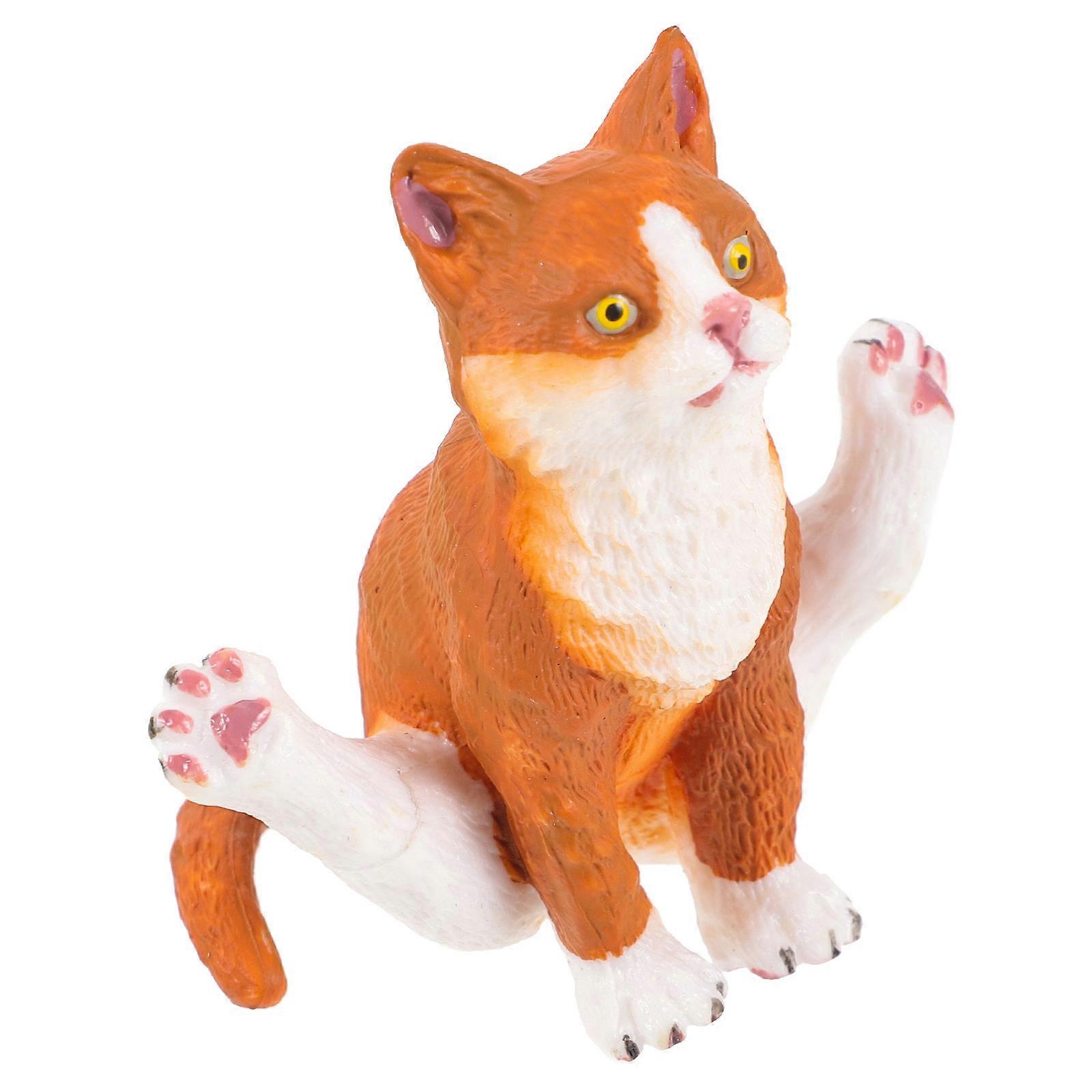 Orange PVC Cat Statue Simulation Cat Figurine with 5Pcs Desktop Decor