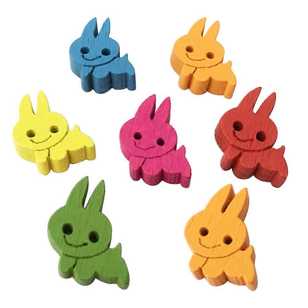 Bunny Buttons for Clothes 200Pcs Wooden Two Holes Colorful Rabbit Design