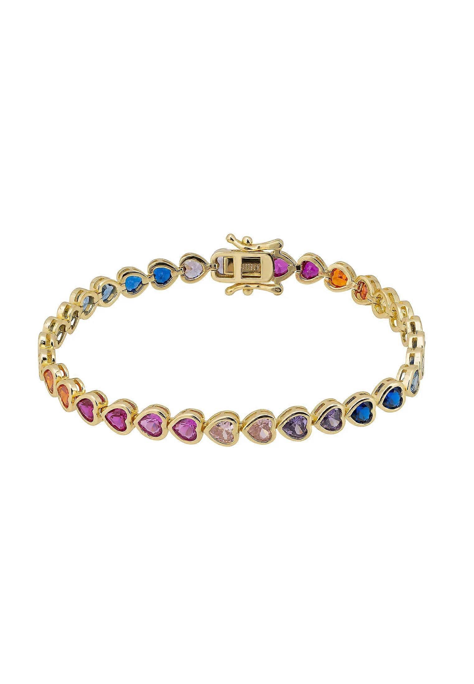 Latelita Women's 925 Sterling Silver Heart Garland Tennis Bracelet with Multicolored Lab-Created Gemstones - 18 cm x 0.50 cm