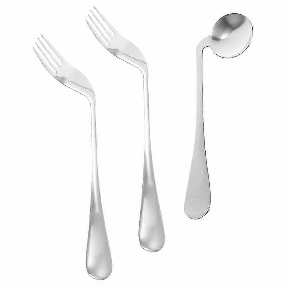 Ergonomic Angled Spoon and Fork Set for Elderly, Lightweight Utensils for Easy Feeding