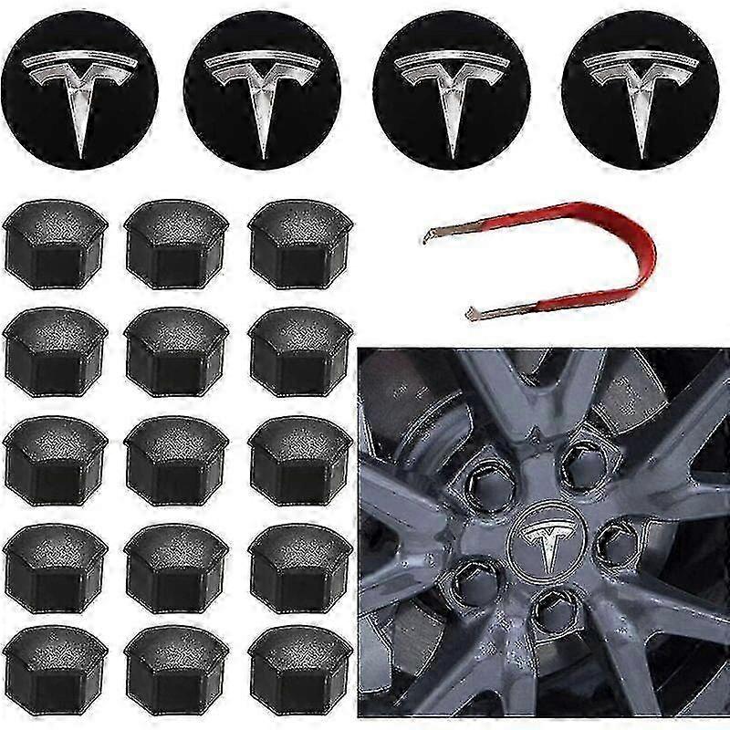 For Tesla Wheel Cap Kit Center Hub Cap Set Wheel Nut Cover Center Modification Hub Cover For Model Y Mode 3 Mode S Mode X GuanGuan 25-26s
