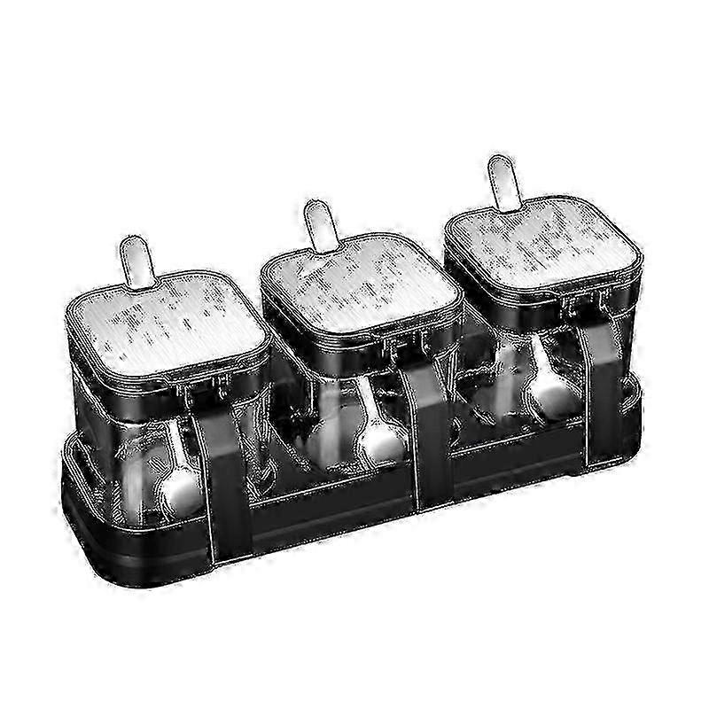 Condimento Jar Spice Container con coperchi e cucchiai in acciaio inossidabile, contenitori per condimenti in vetro trasparente Pentole per condimento Scatola di sale Contenitore di sale Ciotola di zucchero per Kitc