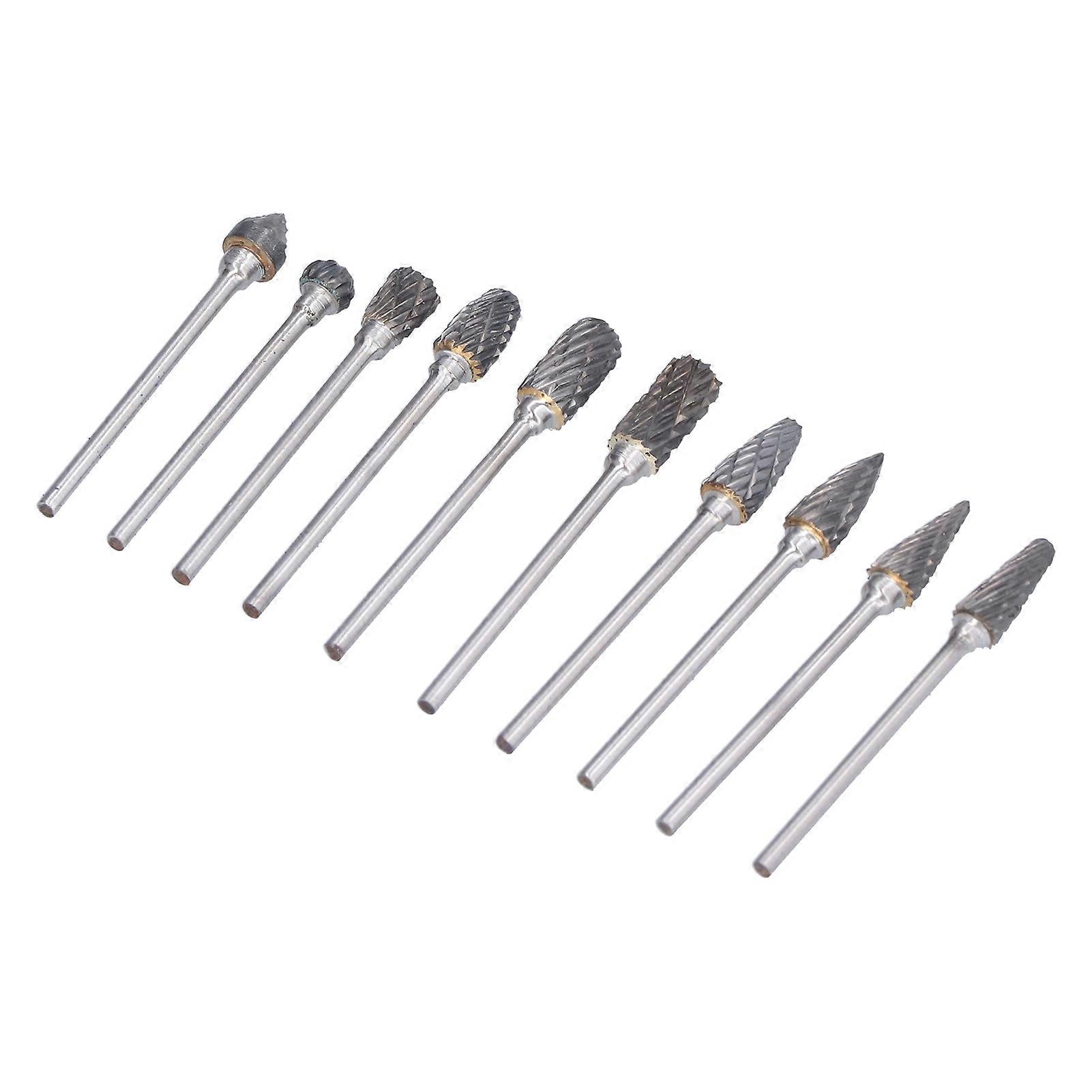 10Pcs Rotary File Tungsten Carbide Grinding Bit Tool Accessory Set Kit for Carving Drilling