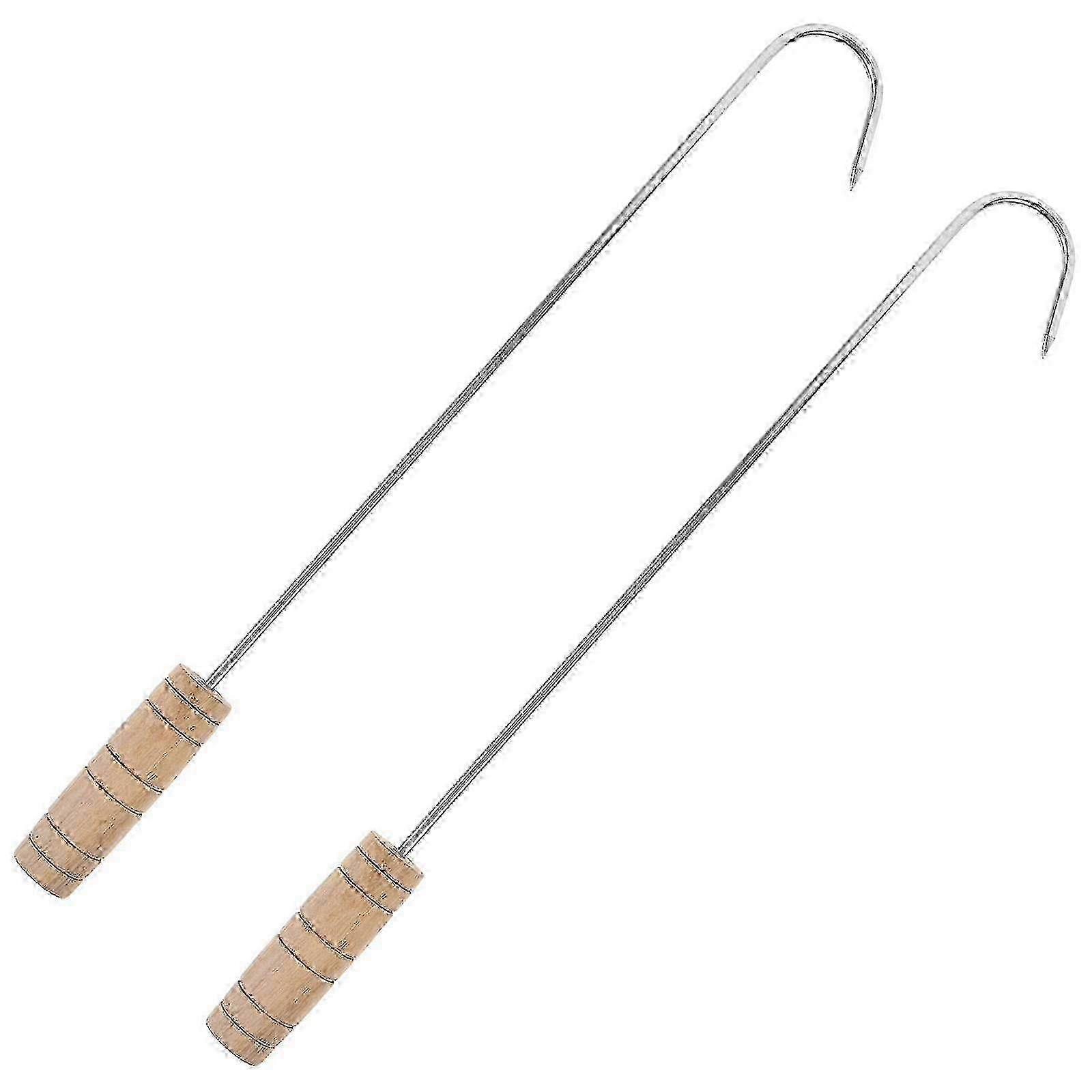 2 pcs Stainless Steel Boot Hooks with Wooden Handle for Cowboy Boots at Home