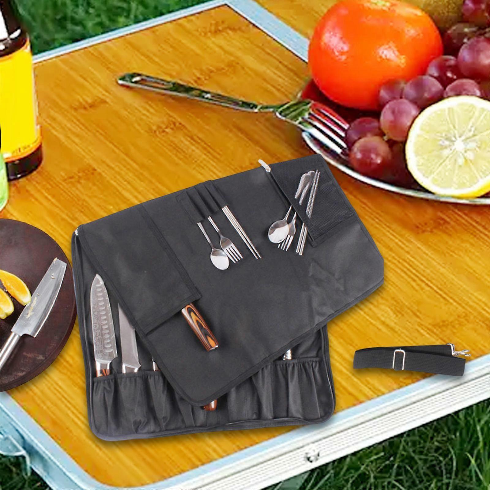 Knife Roll Bag Carrying Case Folding with Slots Holder Space Saving Organizer Cutlery Storage