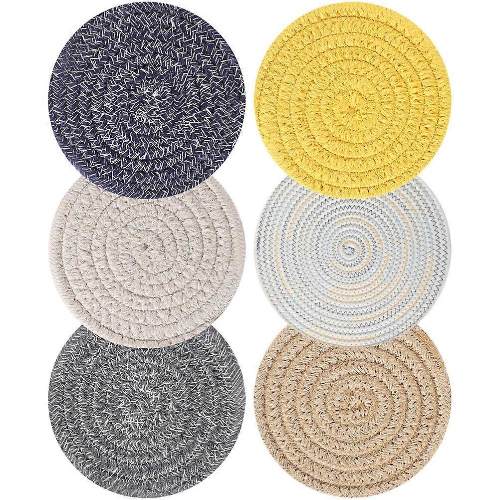 6Pcs Braided Coasters Cotton Drink Coaster for Cups Assorted