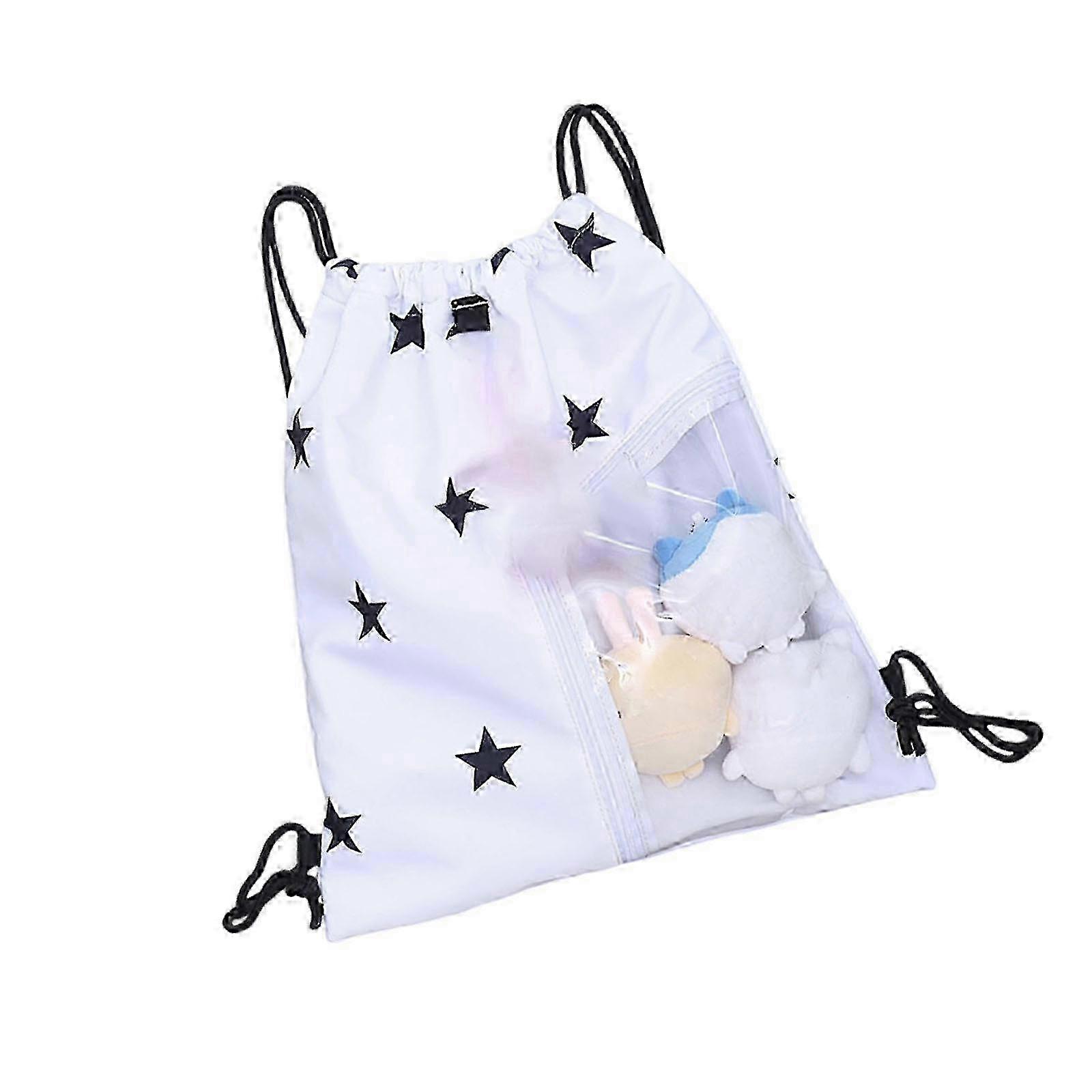 Itabag Drawstring Backpacks Bag Transparent Pin Display Backpacks with Inserts for School Concerts Anime Display Backpac  Bee white