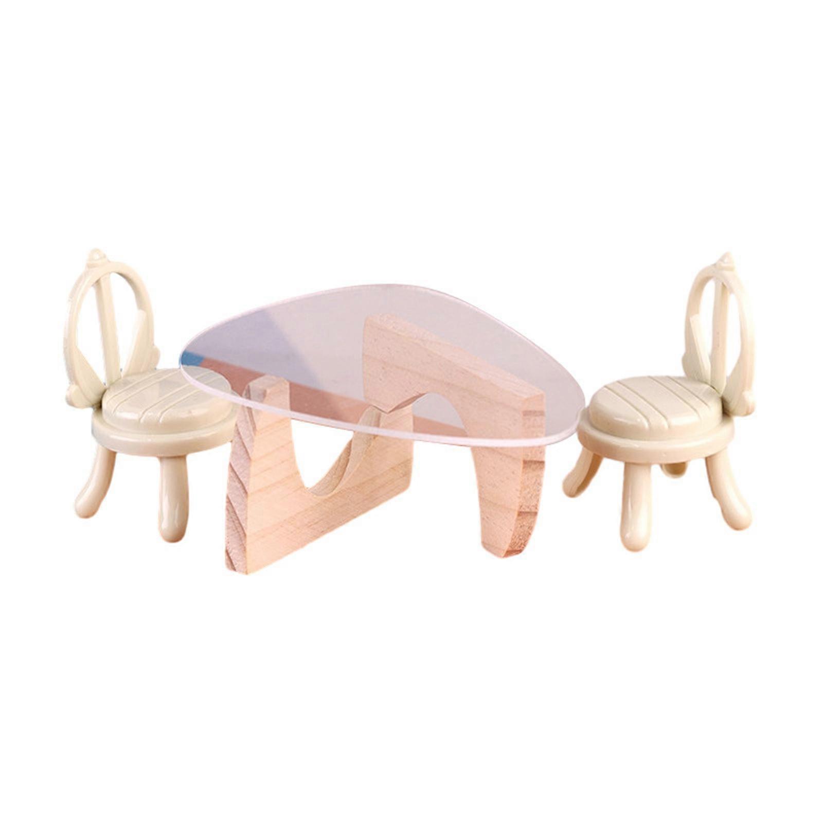 Doll House Miniature Dining Set With Realistic Acrylic Table And Chairs Decorative Scale Furniture Models Crafting Display Accessories Multicolor