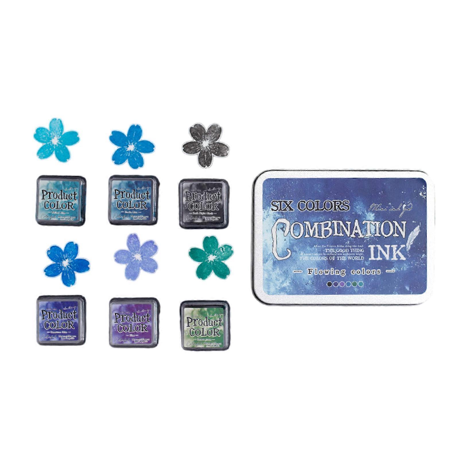 6 Pcs Portable Stamp Pad Set Combination Inkpad Flowing Colors Series Ink Pad Set For Card Making Multicolor