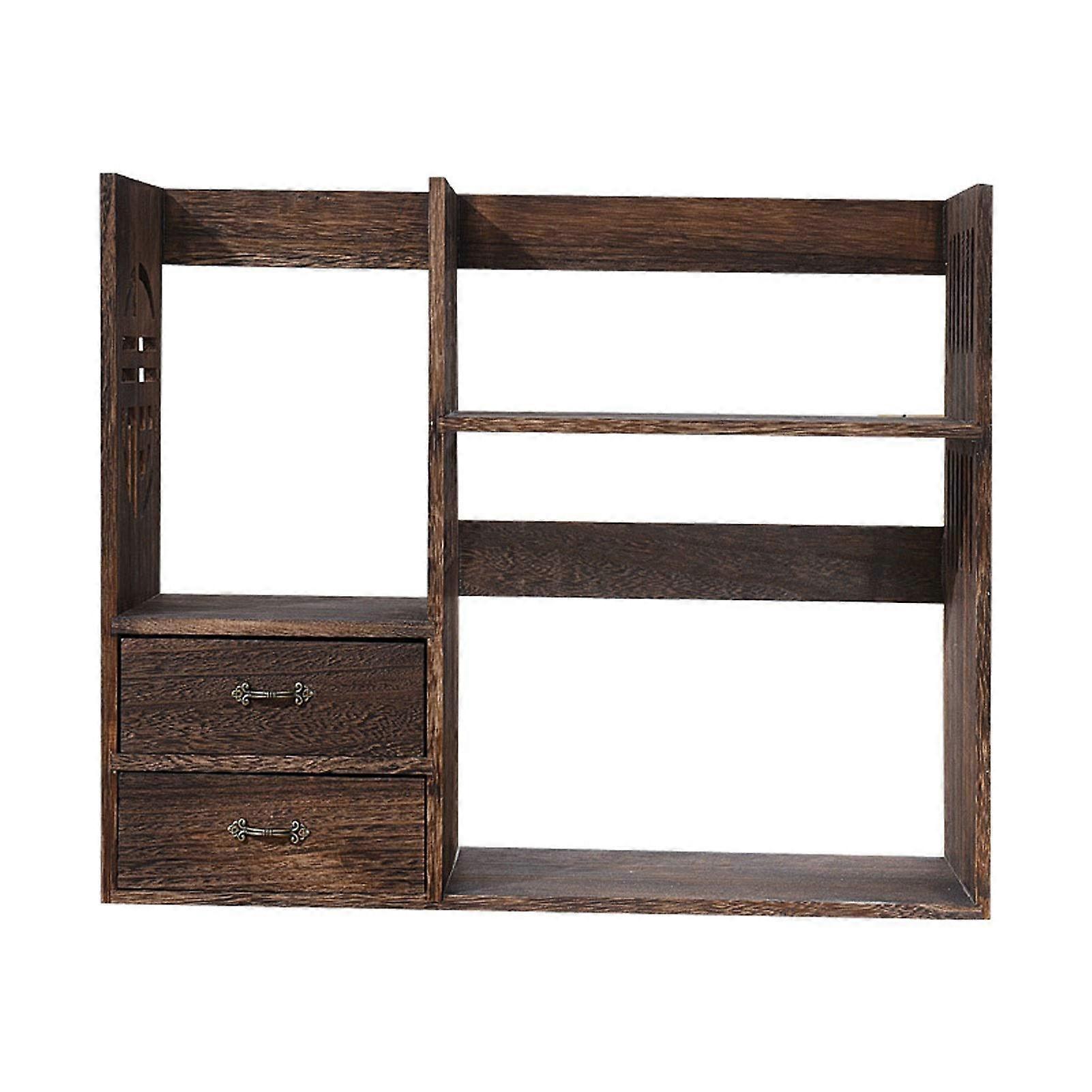 Large Capacity Wooden Bookshelf with Drawer Storage, Retro Display Shelf for Home Office