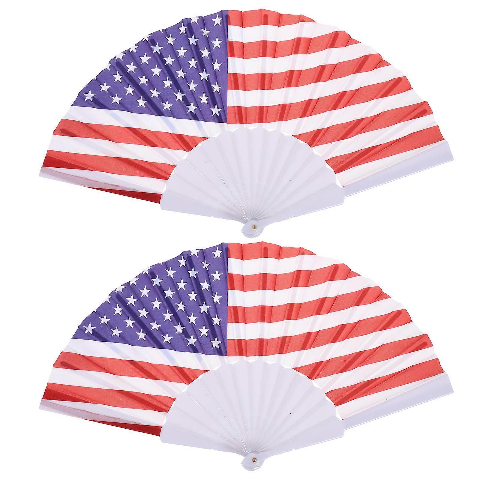 American Flag Fabric Folding Fan for Decoration 2Pcs Set