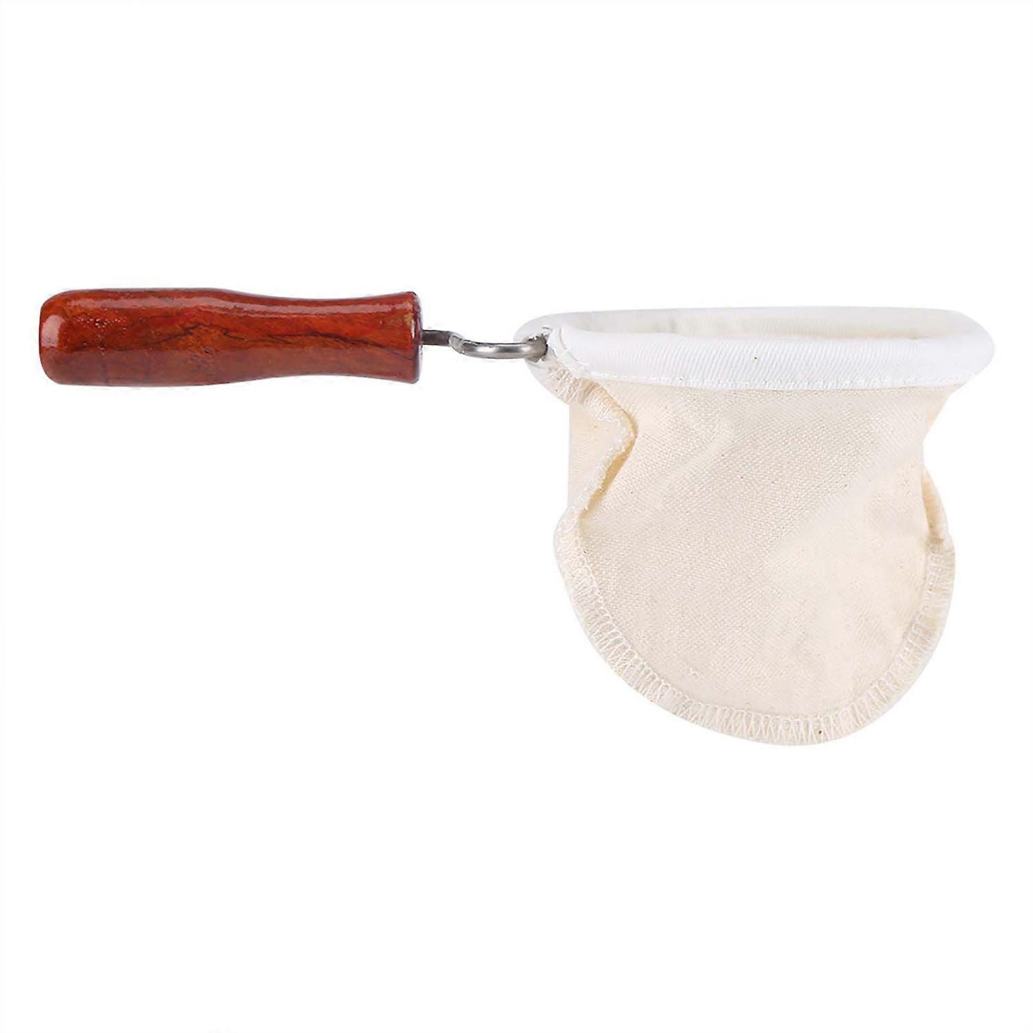 Reusable Flannel Cloth Handmade Coffee Filter Strainer with Wood Handle (Small)