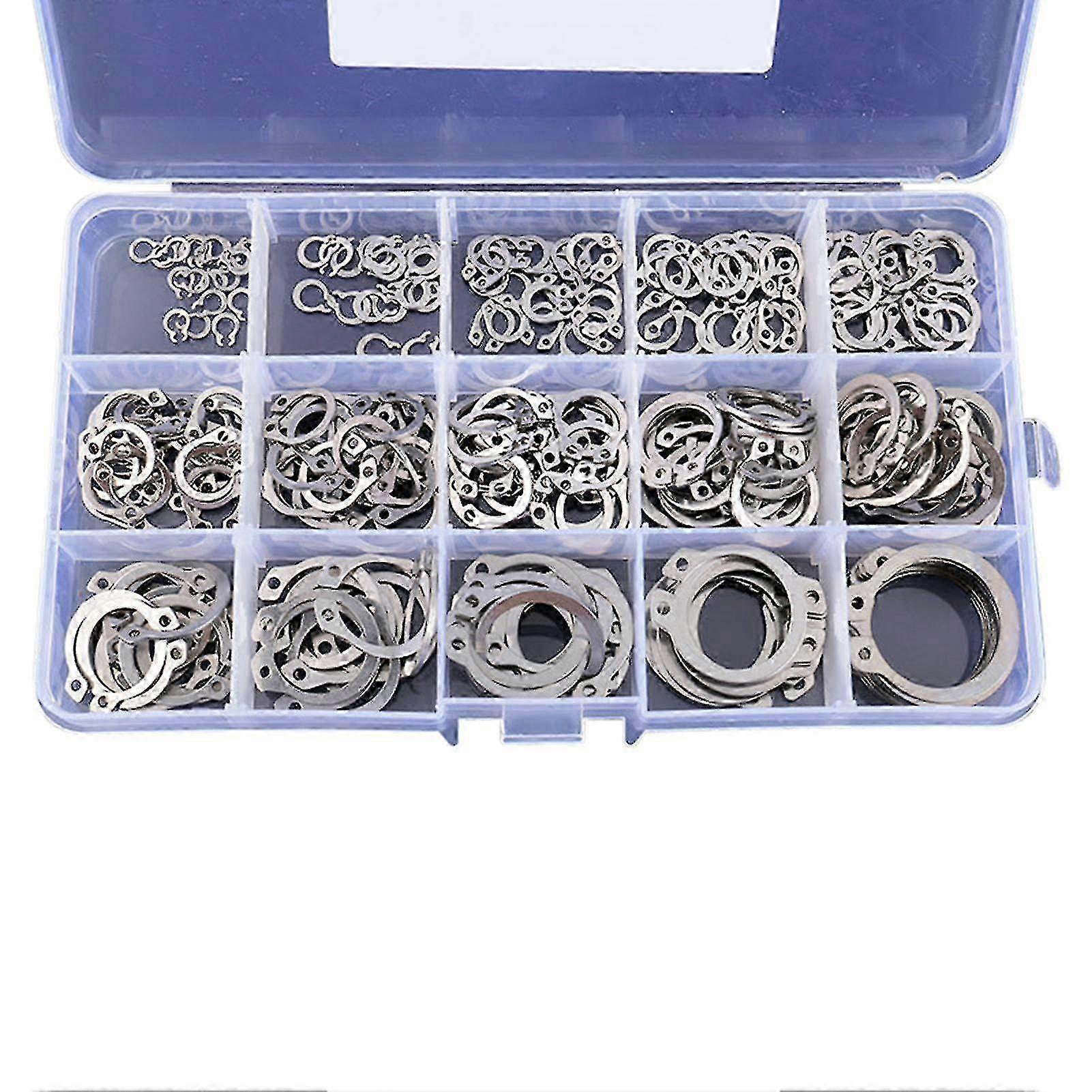 150 / 250ks 304 nerezová ocel Vnější kroužek Pojistný kroužek Sortiment Kit 4-25mm 15 Velikosti