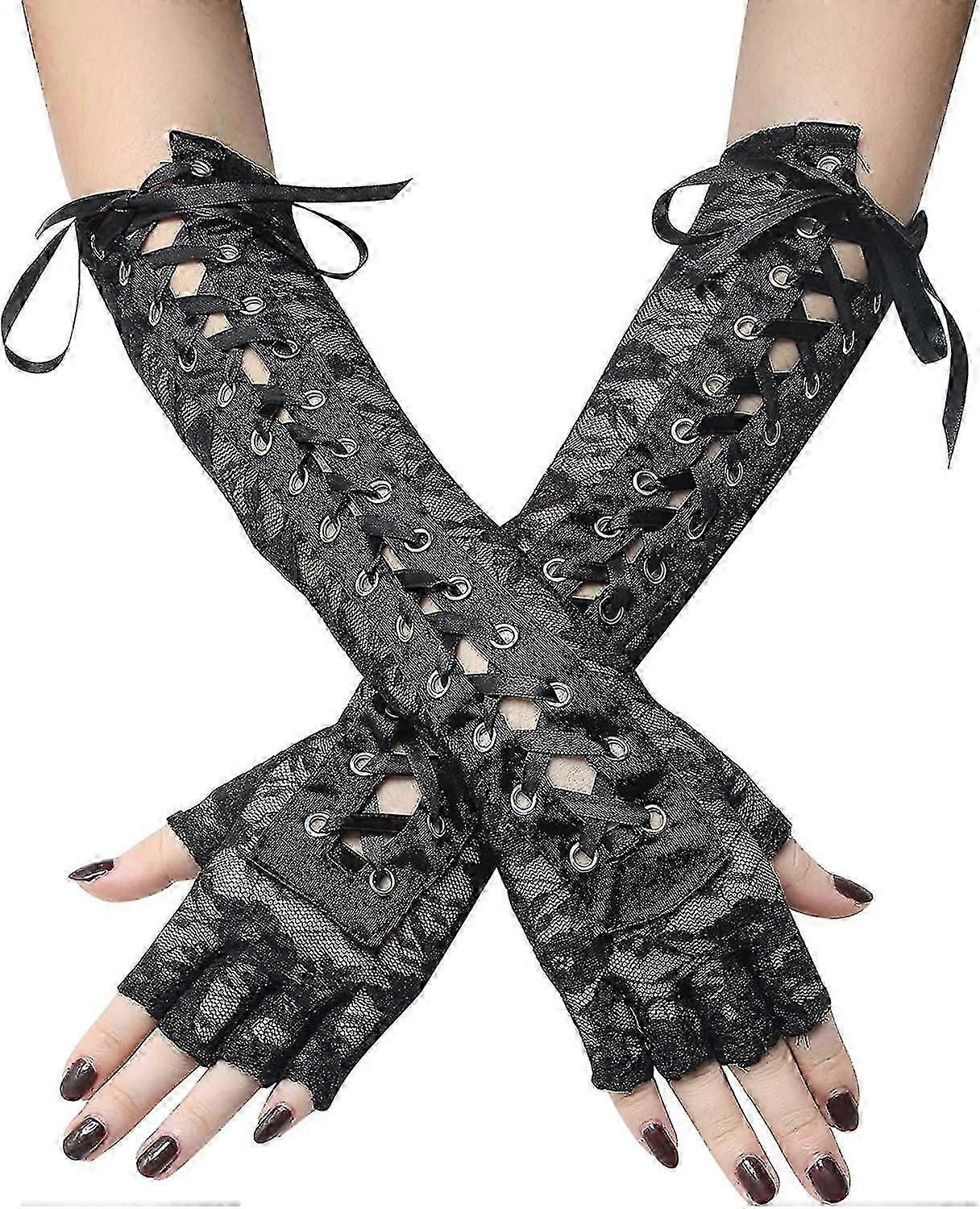 Luvas steampunk renda até luvas sem dedos luvas longas ajustáveis para presente à noite
