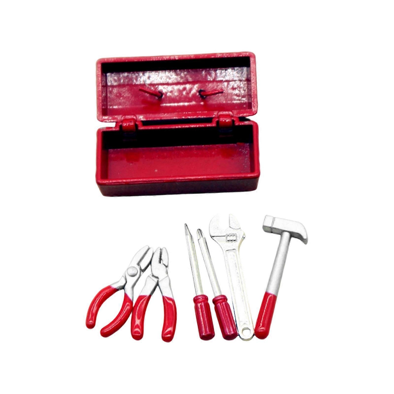 Miniature Gardening Tool Set Garden Toolbox for 1/12 Doll House Scene Decoration Craft Model Project Display Accessory  Red