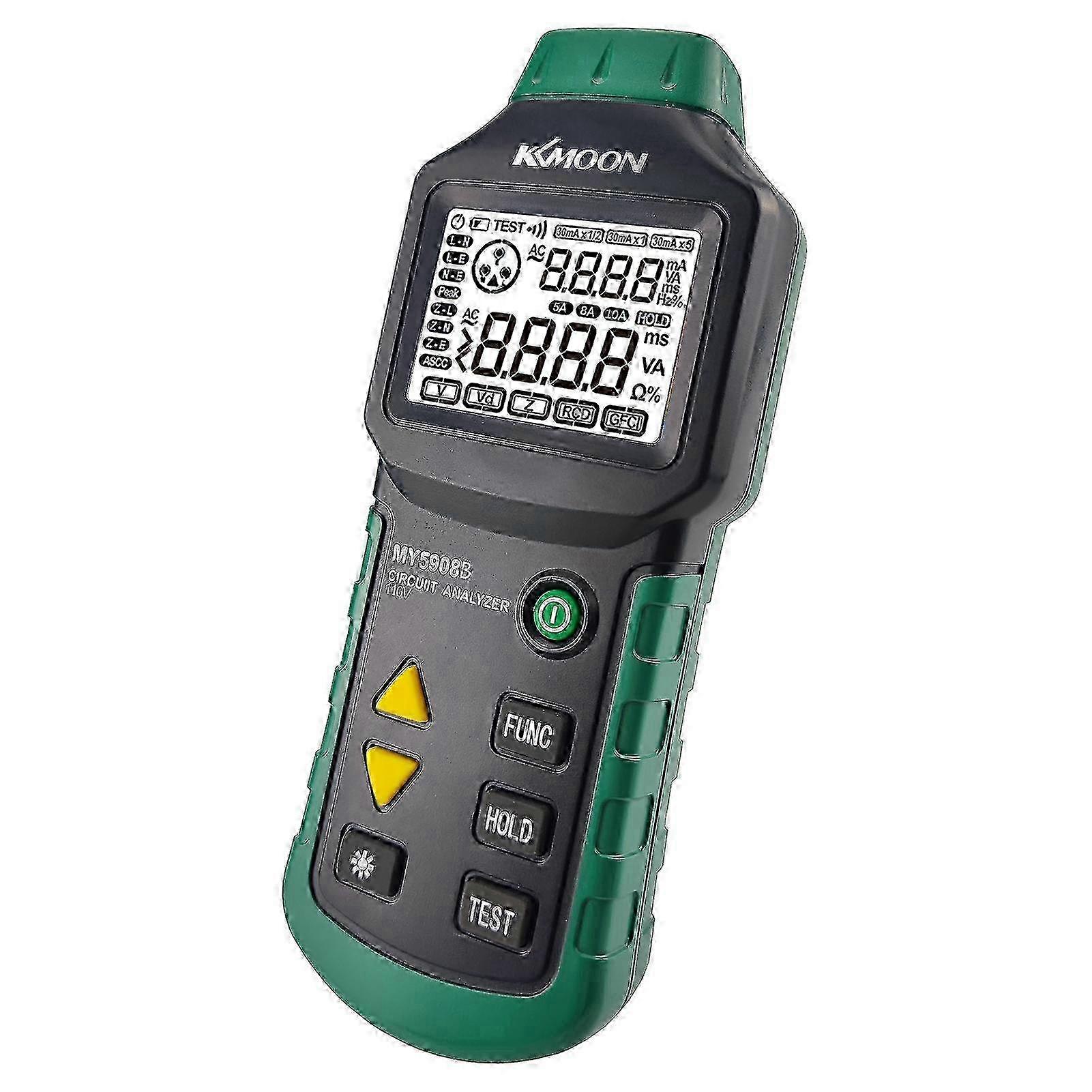KKmoon MY5908 Digital LCD Backlight Circuit Analyzer True RMS AC Voltage RCD GFCI Electrical Tester Line Fault Test Device