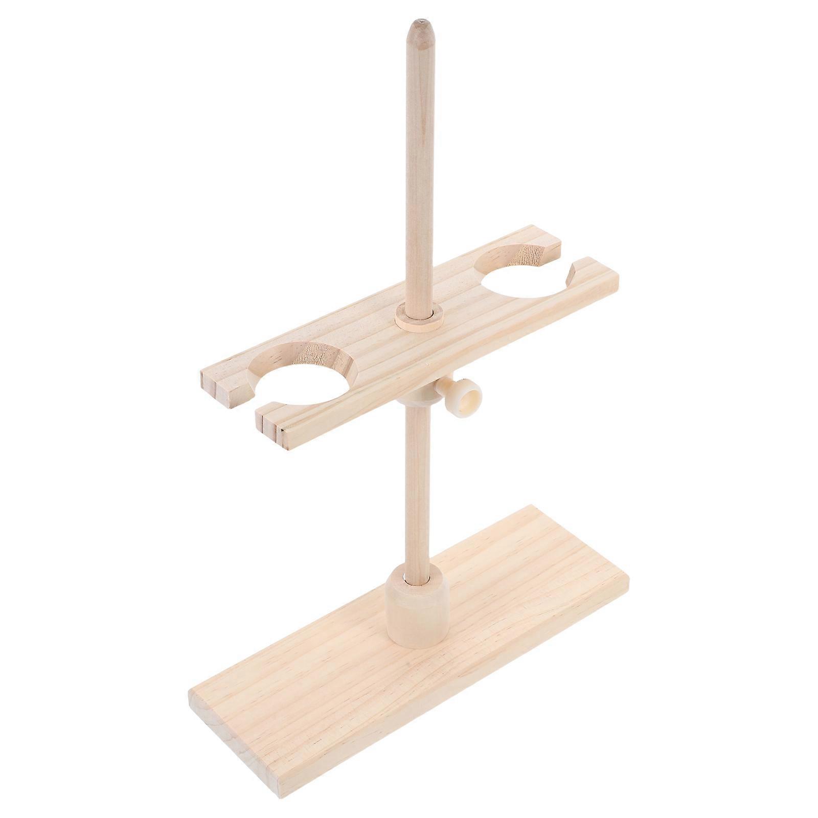 Adjustable Wooden Dual Funnel Holder Rack for Laboratory Storage Use