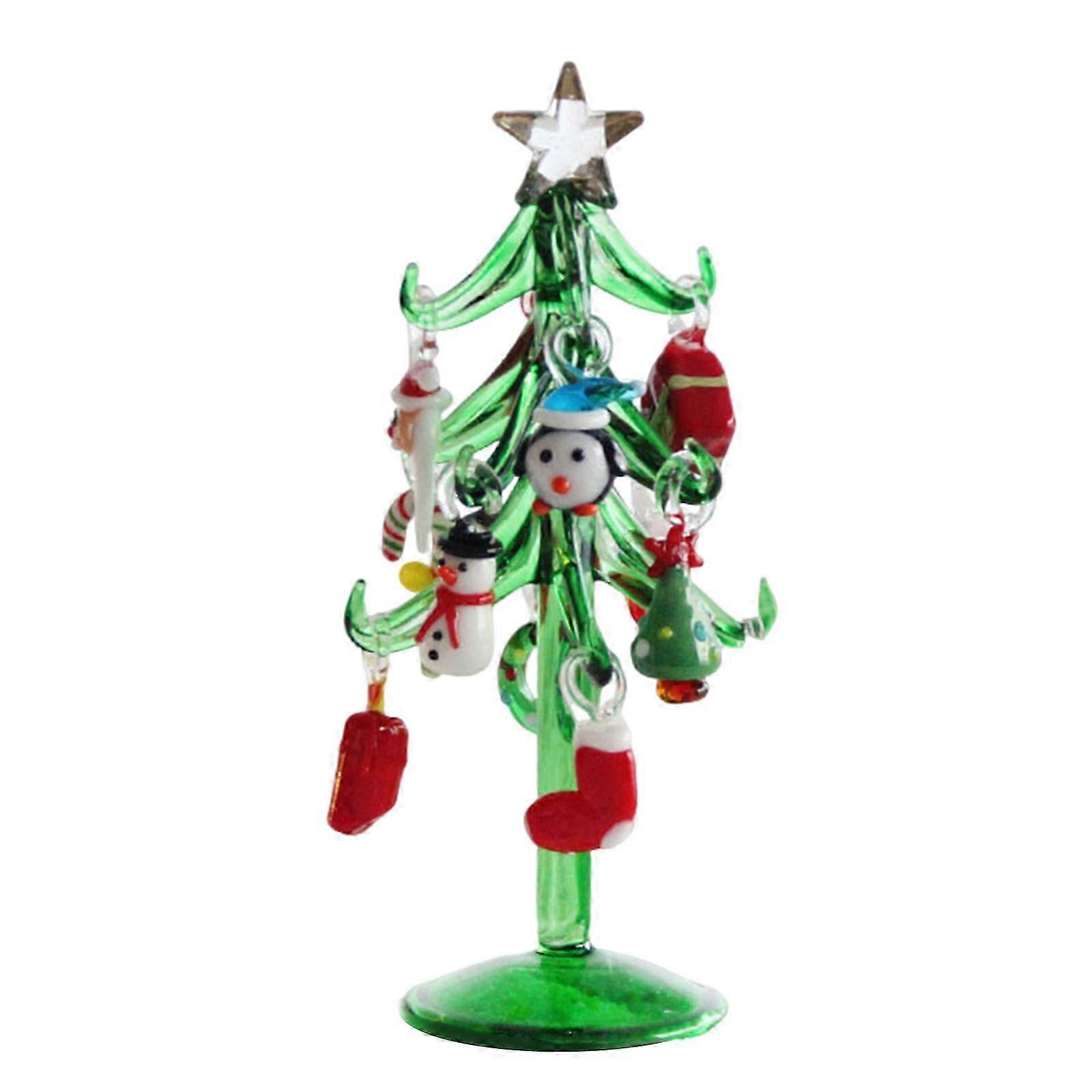 Dynamic Multicolored Glass Christmas Wood Sculpture With Tiny Ornamentation For Celebratory Worktop Deck Multicolor