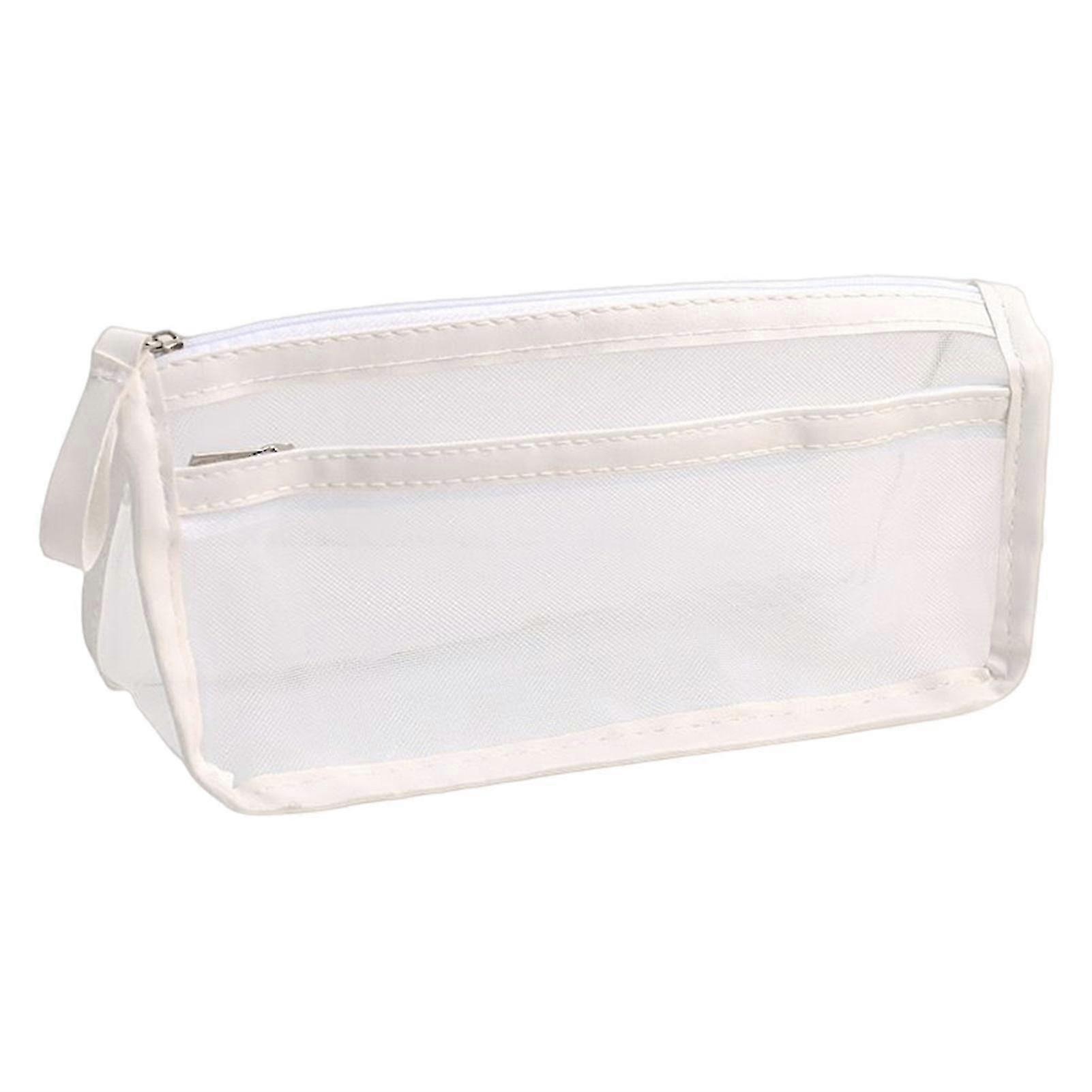 Large Capacity Transparent Mesh Pencil Case Double Layer School Stationery Organizer