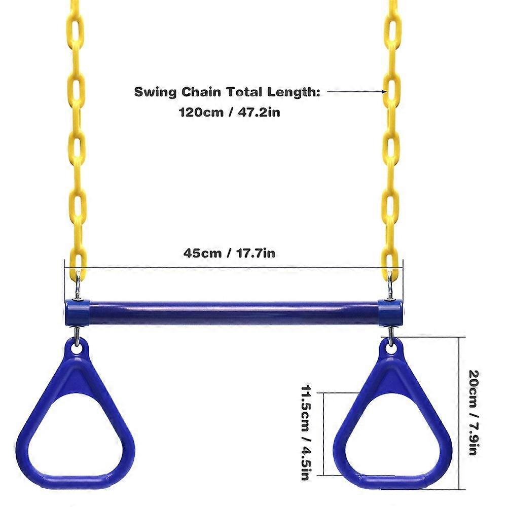 Trapeze Swing Bar and Rings Heavy Duty Swing Set with 47&#39;&#39; Plastic Coated Chains and Carabin