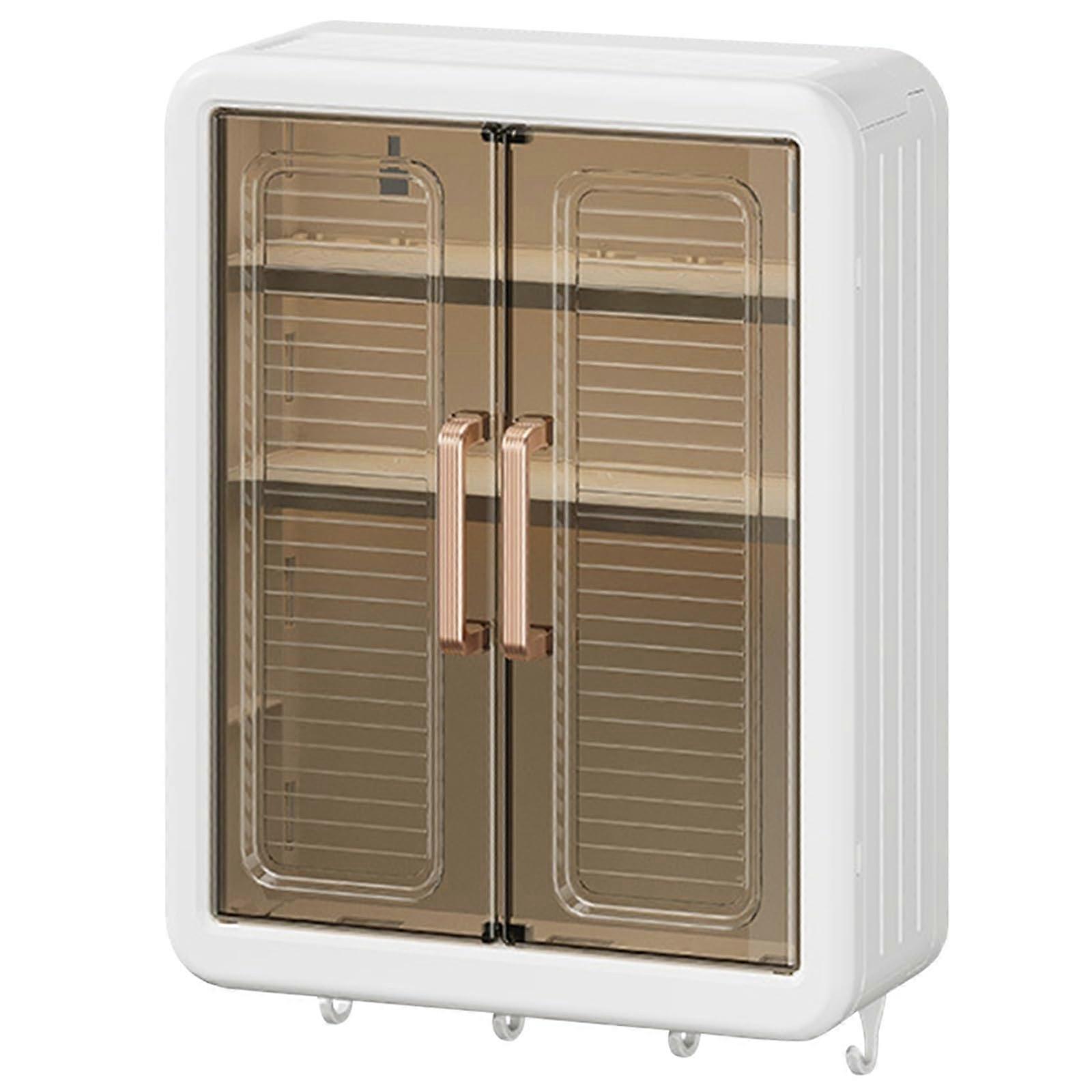 Multi Layer Kitchen Spice Rack with Hooks, No Drill Wall Mounted Condiment Storage Cabinet Shelf