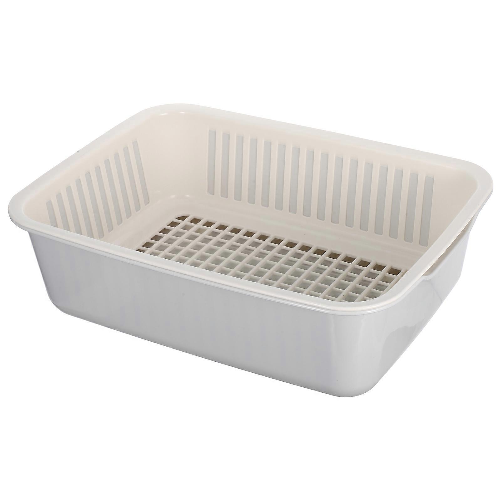 Double Layer Draining Basket for Kitchen Use with Ventilation Design in Grey Beige Plastic 1Set
