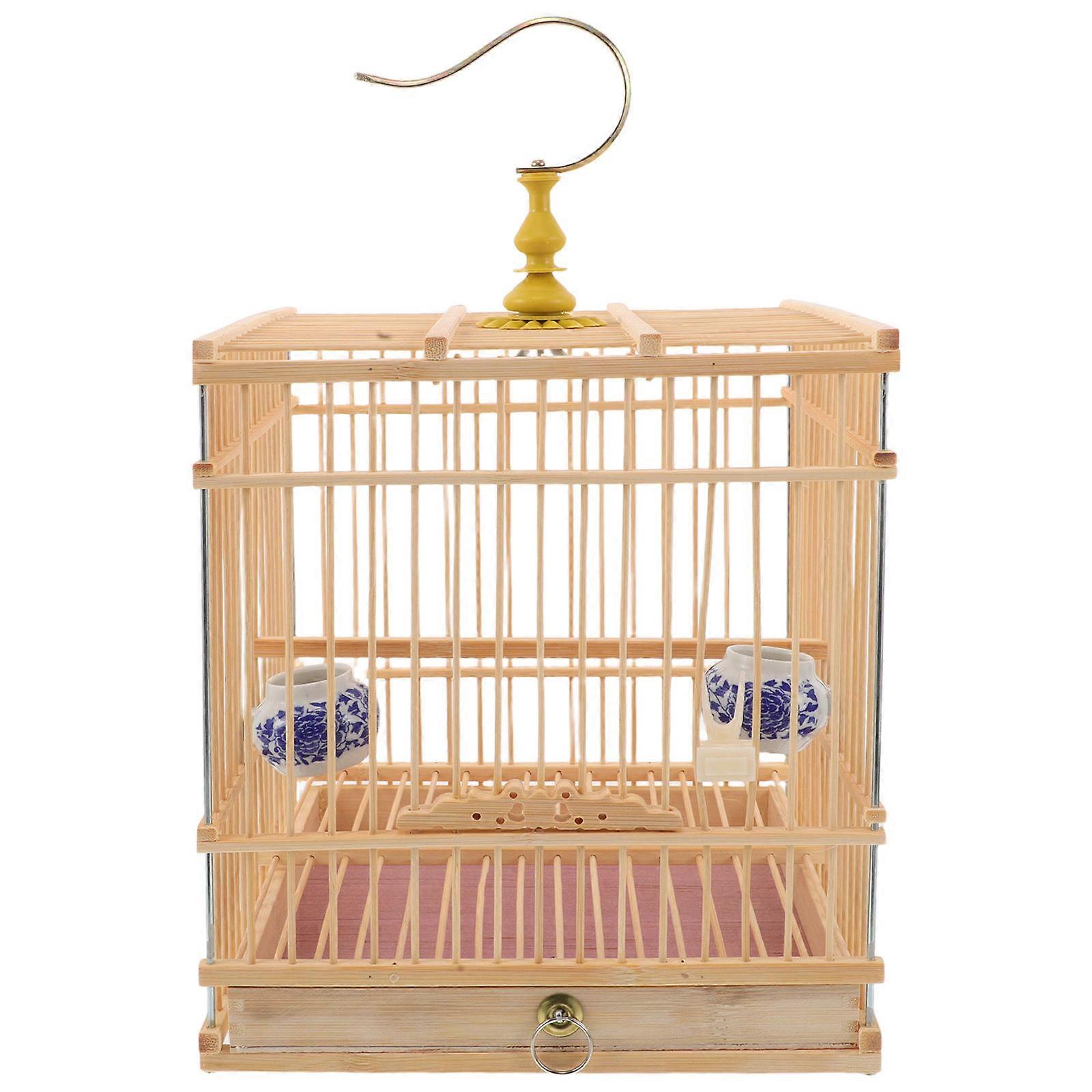 Bamboo Bird Cage for Pet Birds with Removable Tray Rectangular Handmade Design