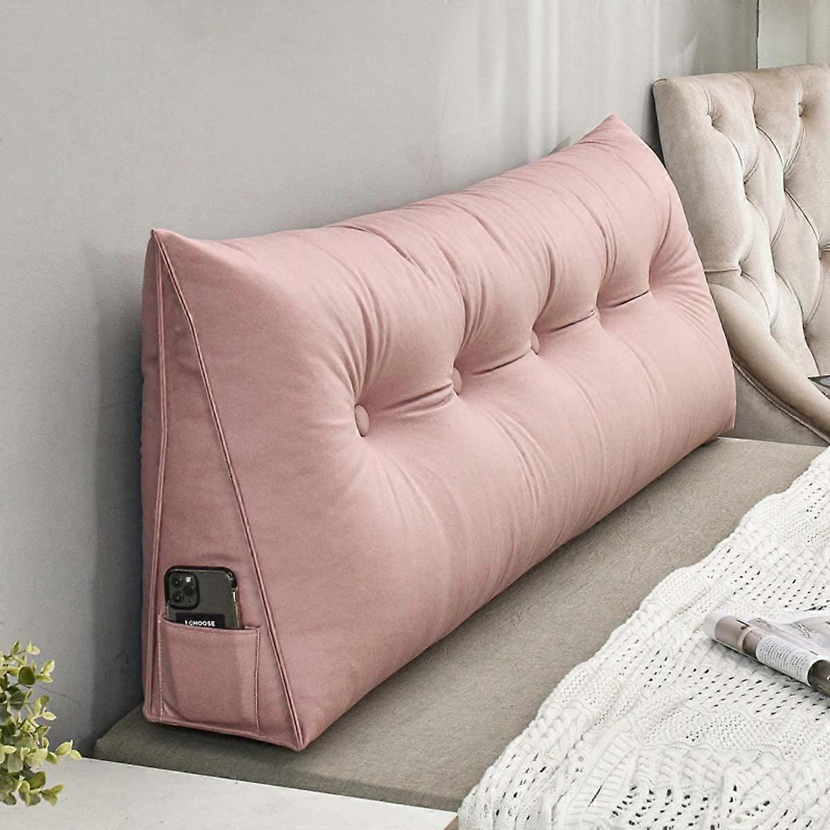 Large Triangular Backrest Pillow for Bed with Leathaire Wedge Lumbar Support and Washable Cover