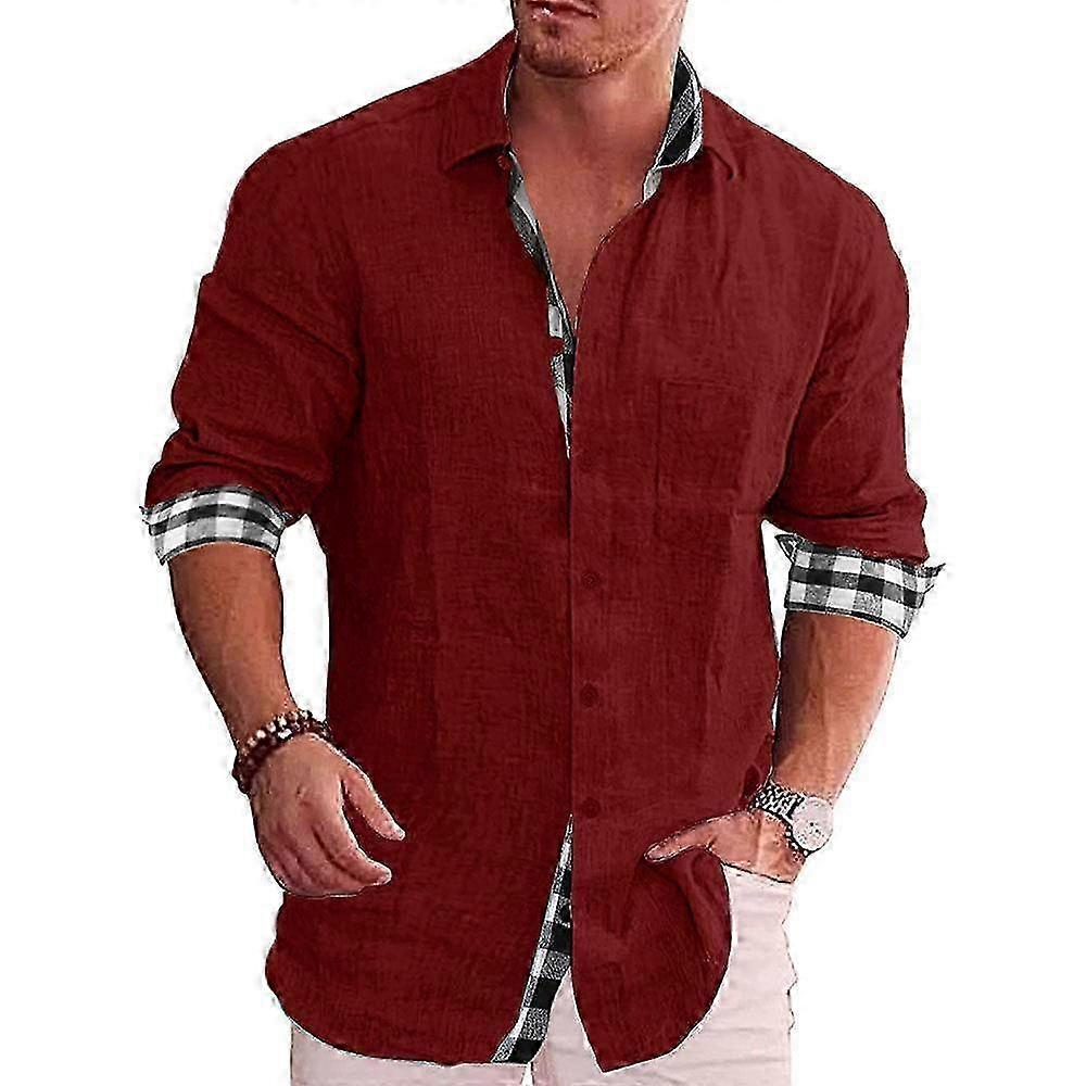 Oversize Men's Beach Shirt, Simple Solid Color Long Sleeve with Button Front