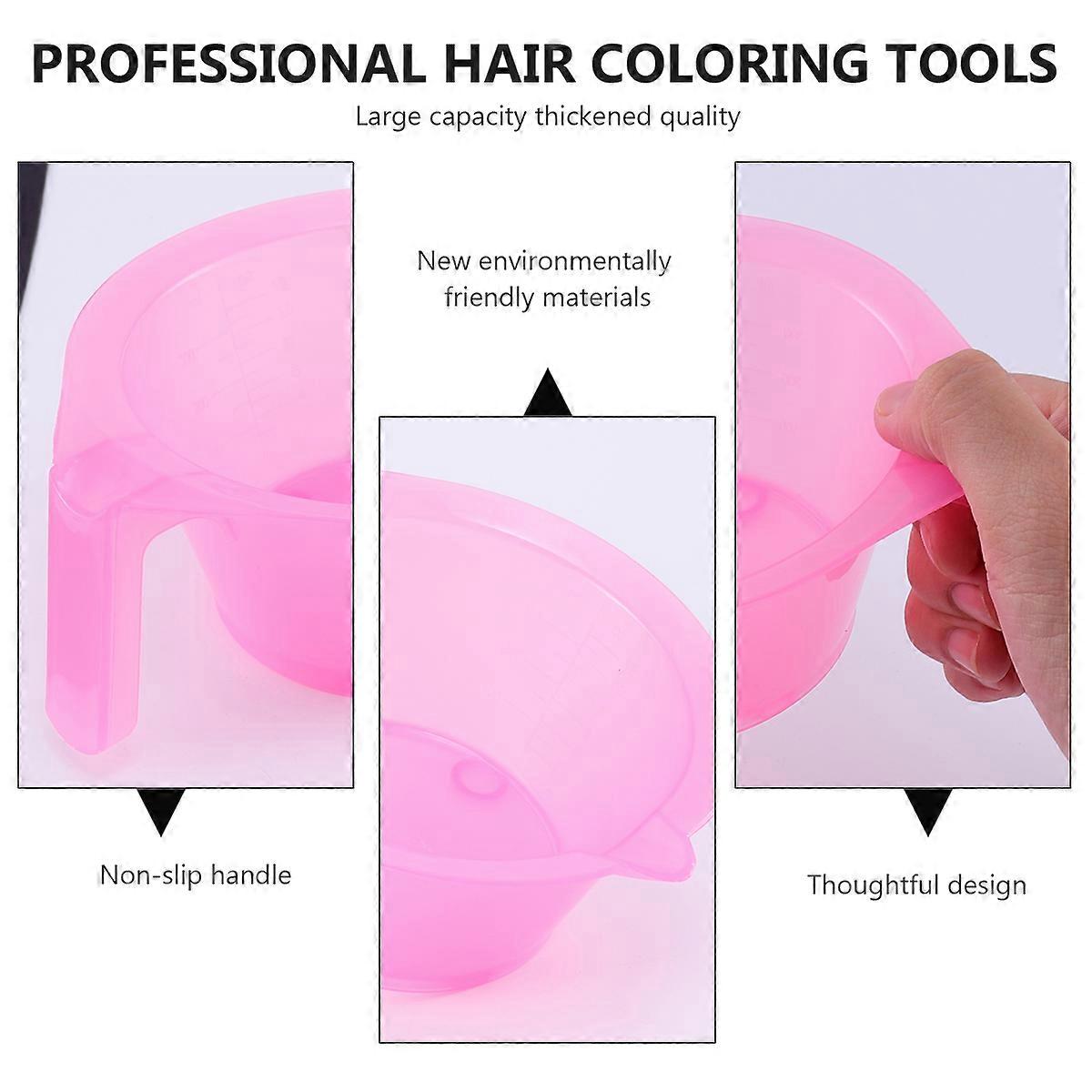 3pcsヘアカラーミキシングボウルDIY染毛剤ヘアカラーリングボウルサロン理髪店美容院用ハンドル付き丈夫なヘアティントカップ(ピンク)