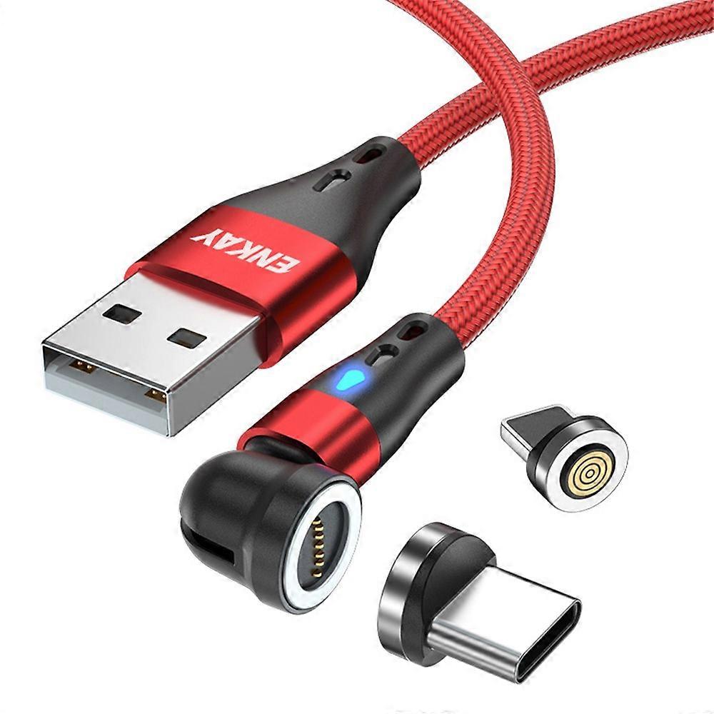 ENKAY HAT PRINCE 1m 2-in-1 Magnetic Charging Cable 3A USB to 8-Pin + Type-C Data Sync Cord with LED Light