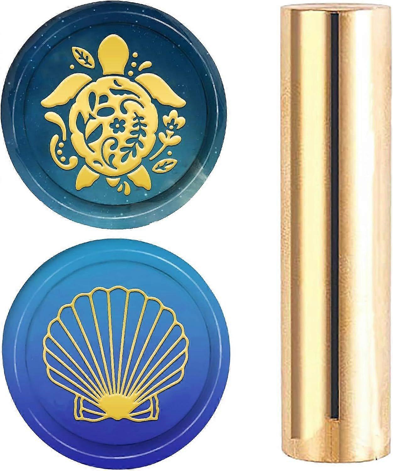 Brass 2 Styles Pattern Headed Wax Seal Stamp Sea Turtle Seashell Metal 15mm Mini Stamps for Wedding Invitations Envelopes Wrapping Ocean Seashell Summ