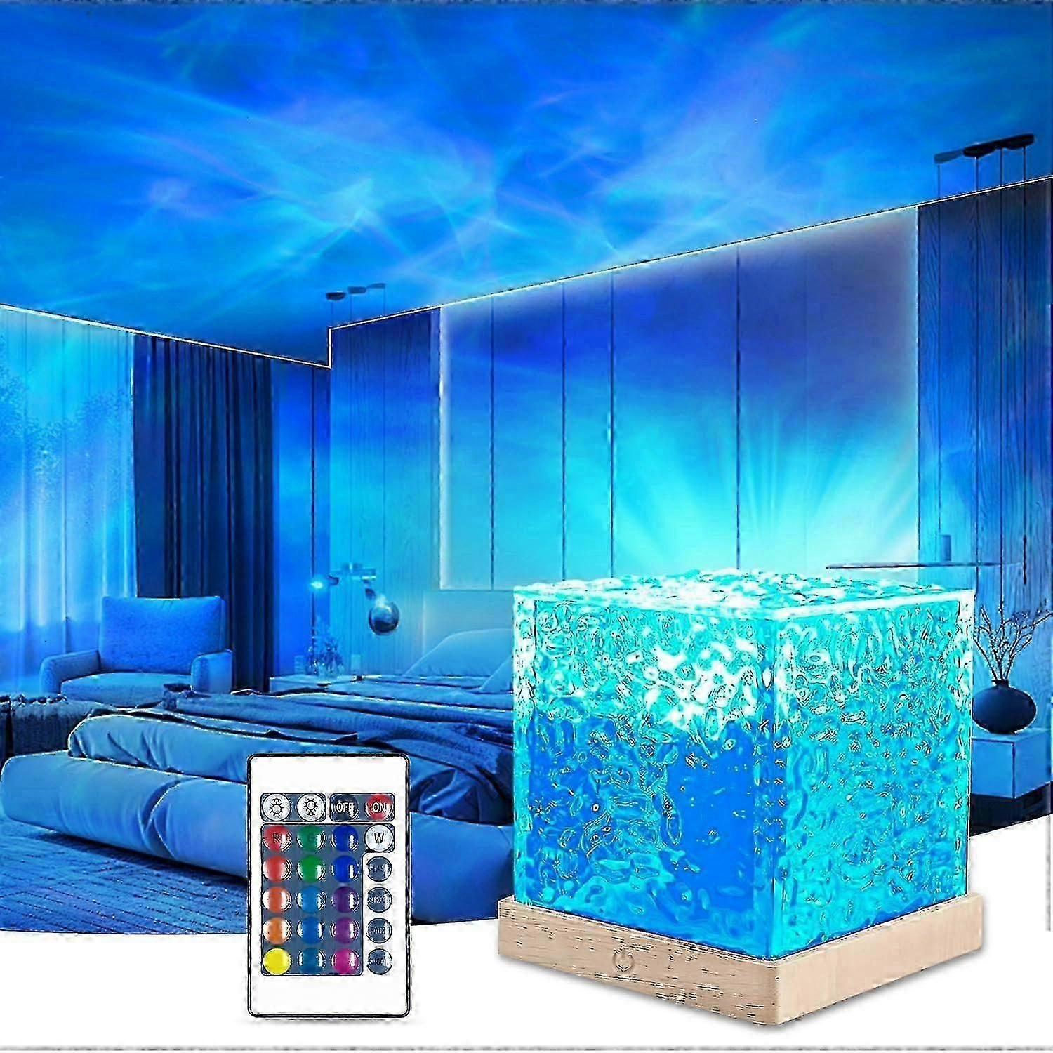 Luminorthe Cube Lamp Northern Lights Projector 16-Color Gradual Rotating Flame Water Lights Remote Control Ocean Lamp