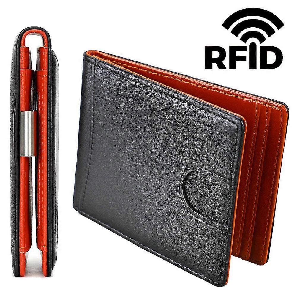 Leather Minimalist Bifold Wallets For Men RFID Blocking Slim Front Pocket Purse
