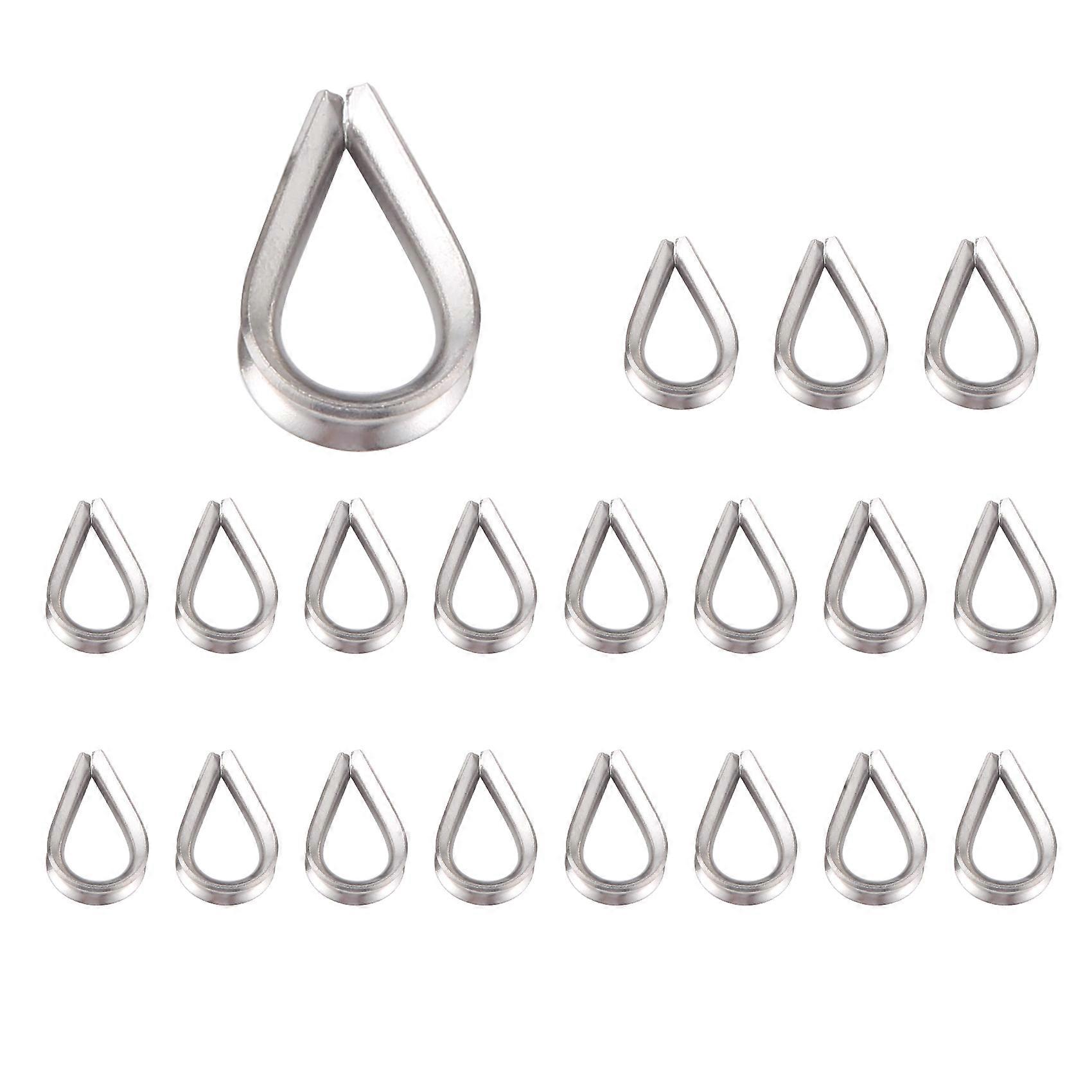 Stainless Steel 2mm Wire Rope Cable Thimbles Silver Tone 20 Pcs