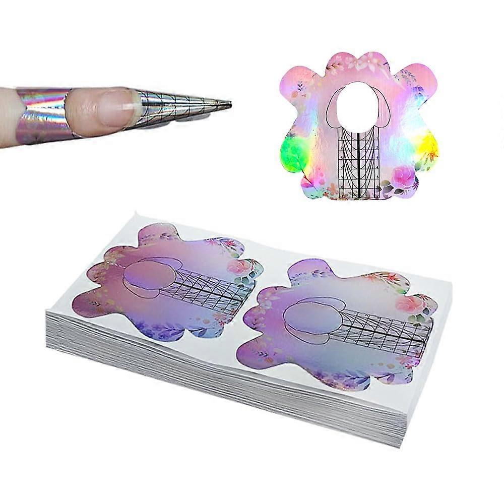 100pcs Nail Forms with Precise Length Markings, Self Adhesive Acrylic Nail Extension Stickers for Poly Gel