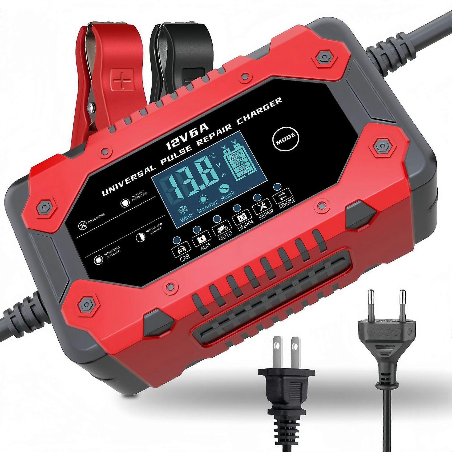 12V 6A Intelligent Battery Charger for BMW S1000RR Motorcycle and Car with LCD Display, Auto Stop, MultiProtection