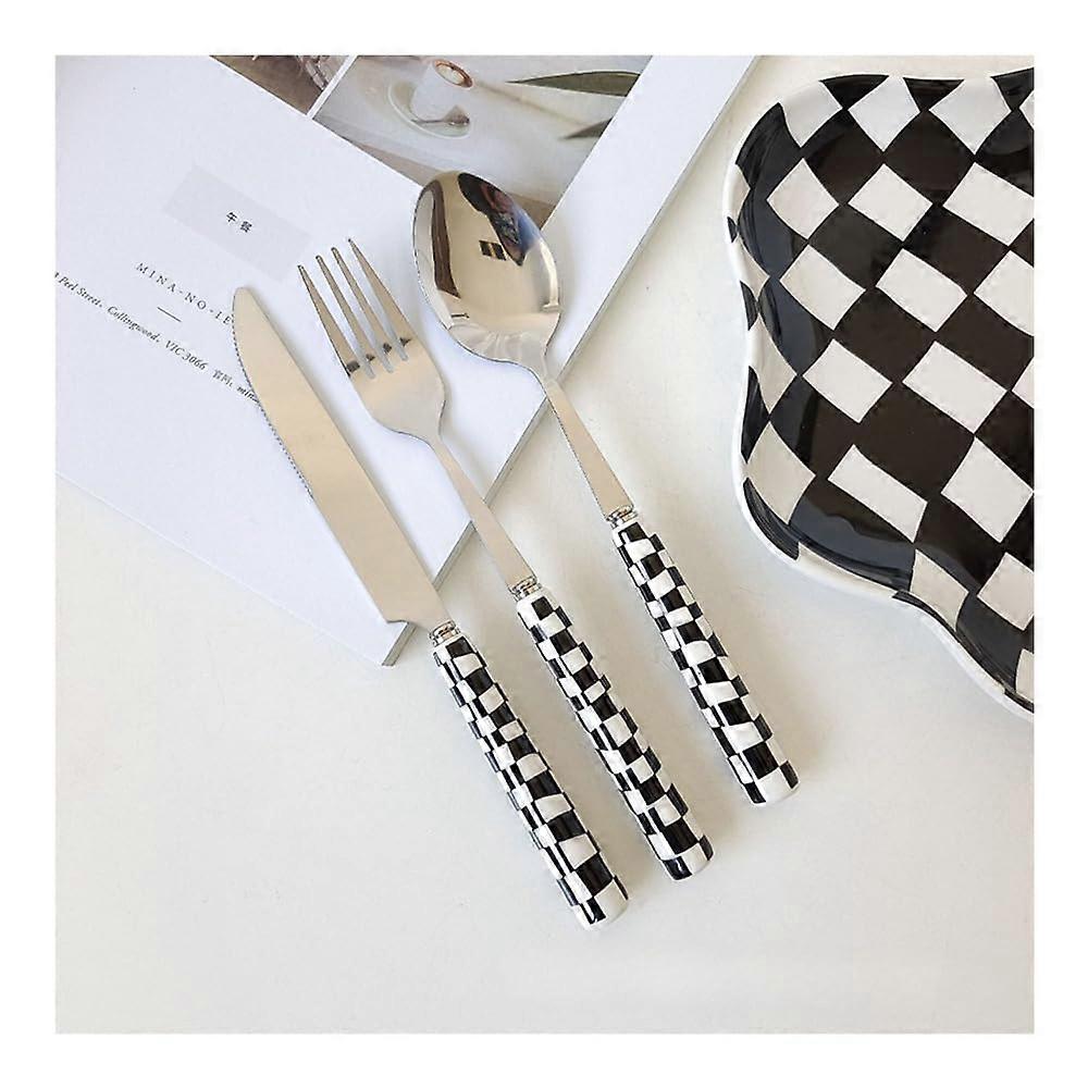 12 Piece Stainless Steel Cutlery Set with Elegant Ceramic Handle, Black Flatware for Dining