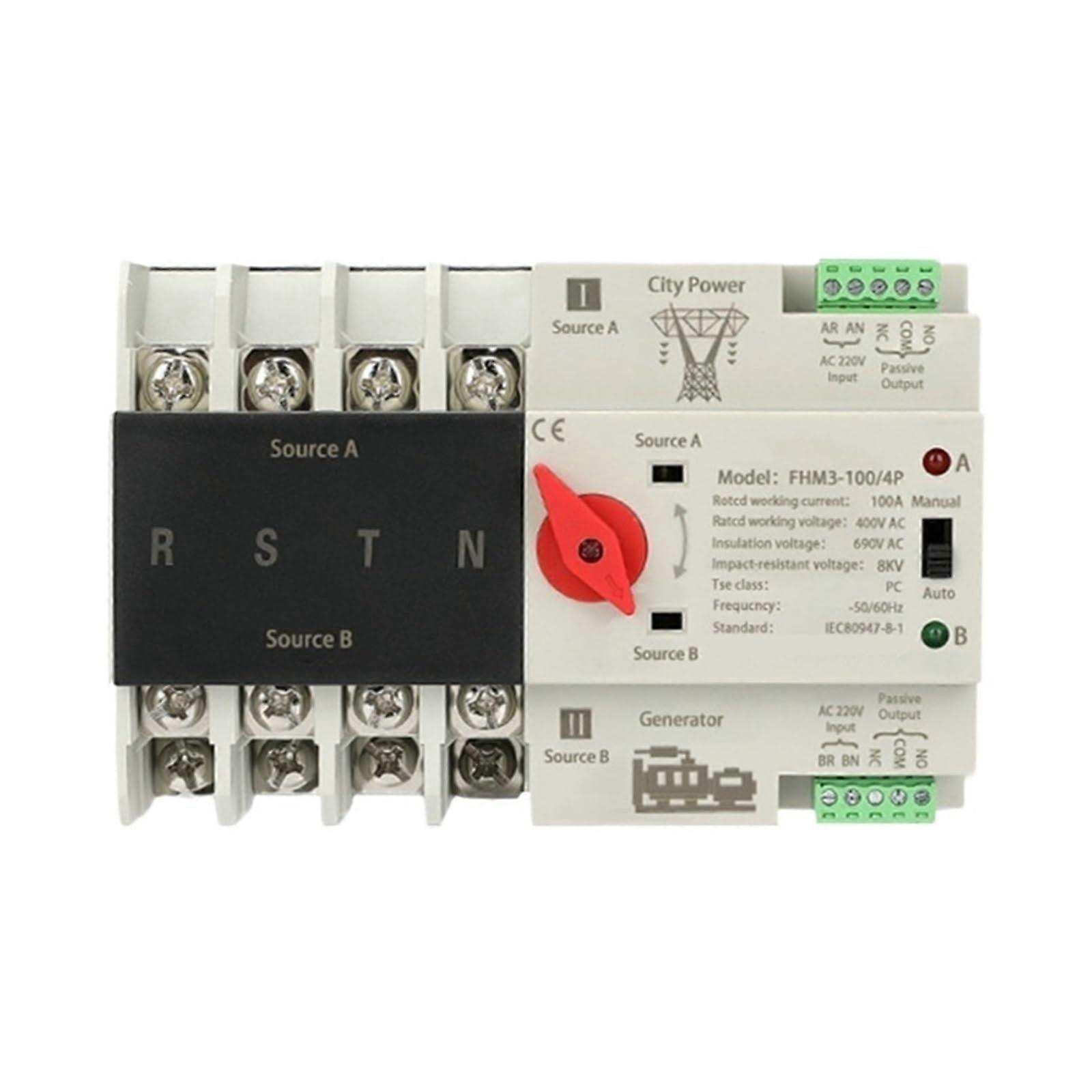 4 Pole Dual Power Transfer Switch Rail Mounted for Automatic Power Switching and Backup
