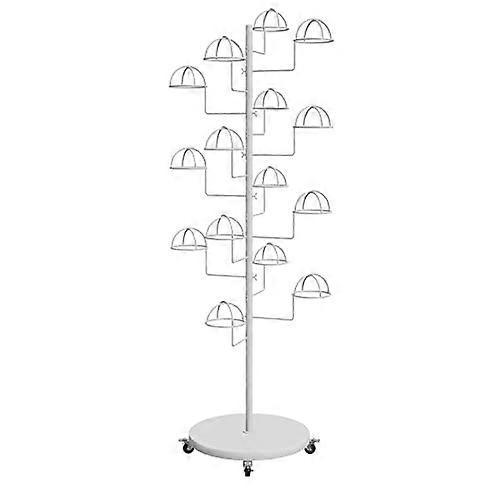 Hat Rack Stand with Large Capacity for 15 Hats, Metal Floor Organizer with Lockable Wheels, White