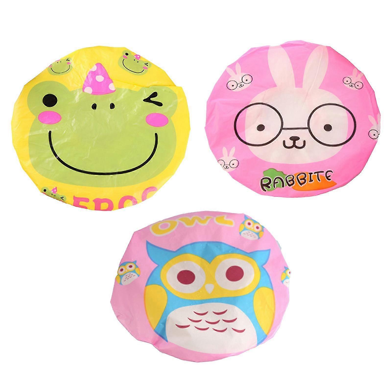 1 Set Waterproof Shower Cap Cartoon Pattern Pvc Stretchy Adjustable Bath Cap For Bathroom