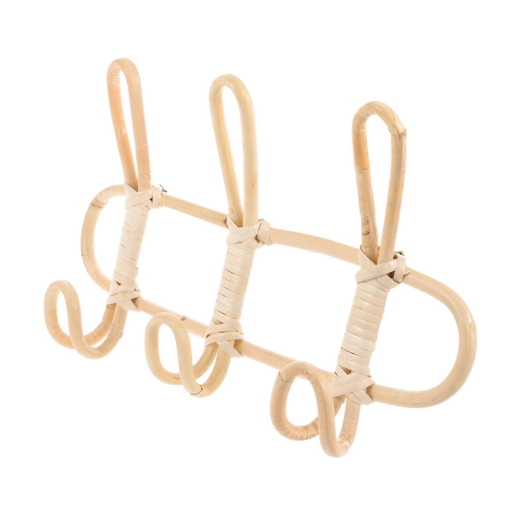 Wall Mounted Shelf with Hooks Rustic Handwoven Rattan Rack for SpaceSaving Entryway Storage