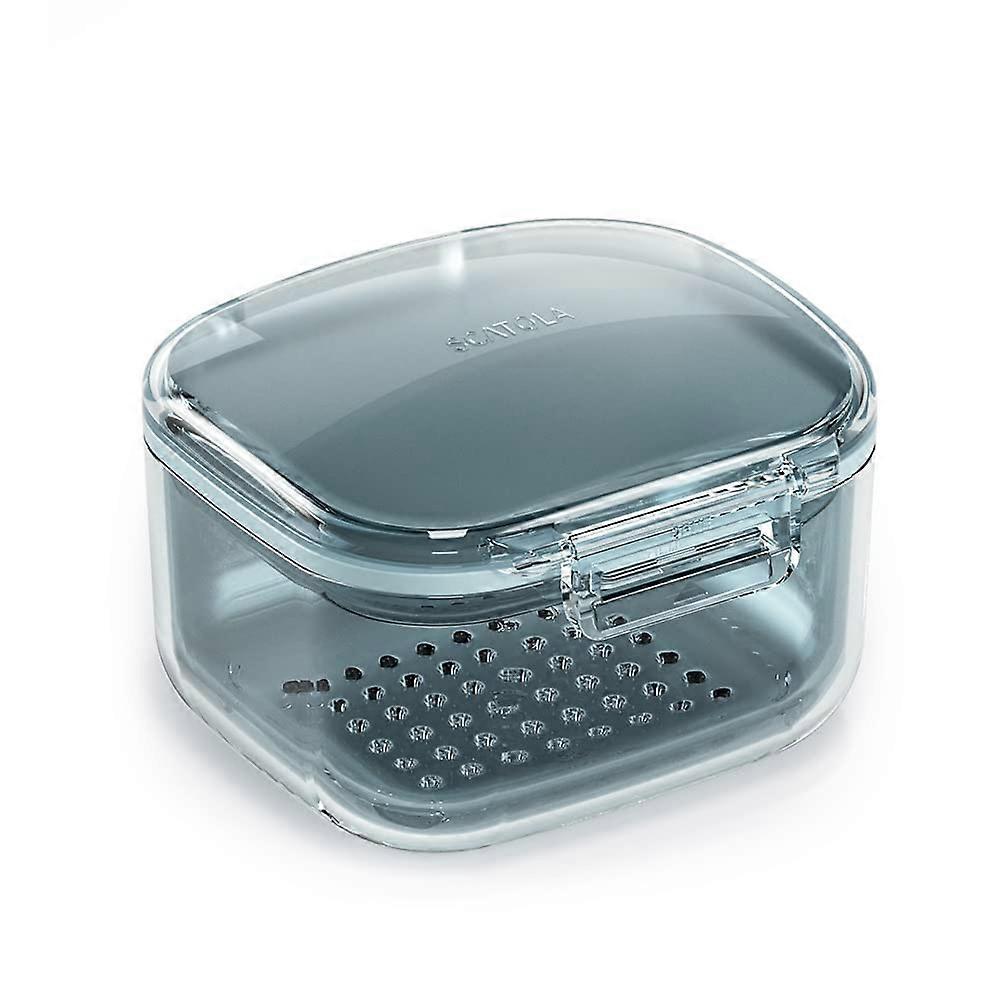 Denture Cleaning Case with Separate Drainage Layer, Travel Retainer Soaking Box Blue