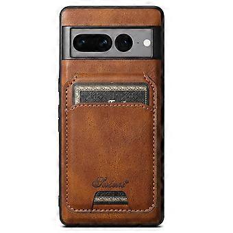 Case For Iphone 13 H15 Brown Magnetic Card Holder Wireless Charging Stand Leather No5503