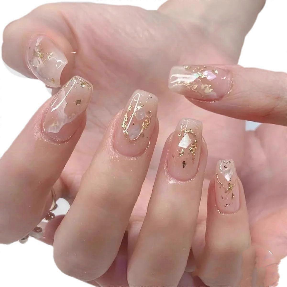 False Nails Short Medium Length Handmade Gold Foil Press On Nails XS Size 10pcs