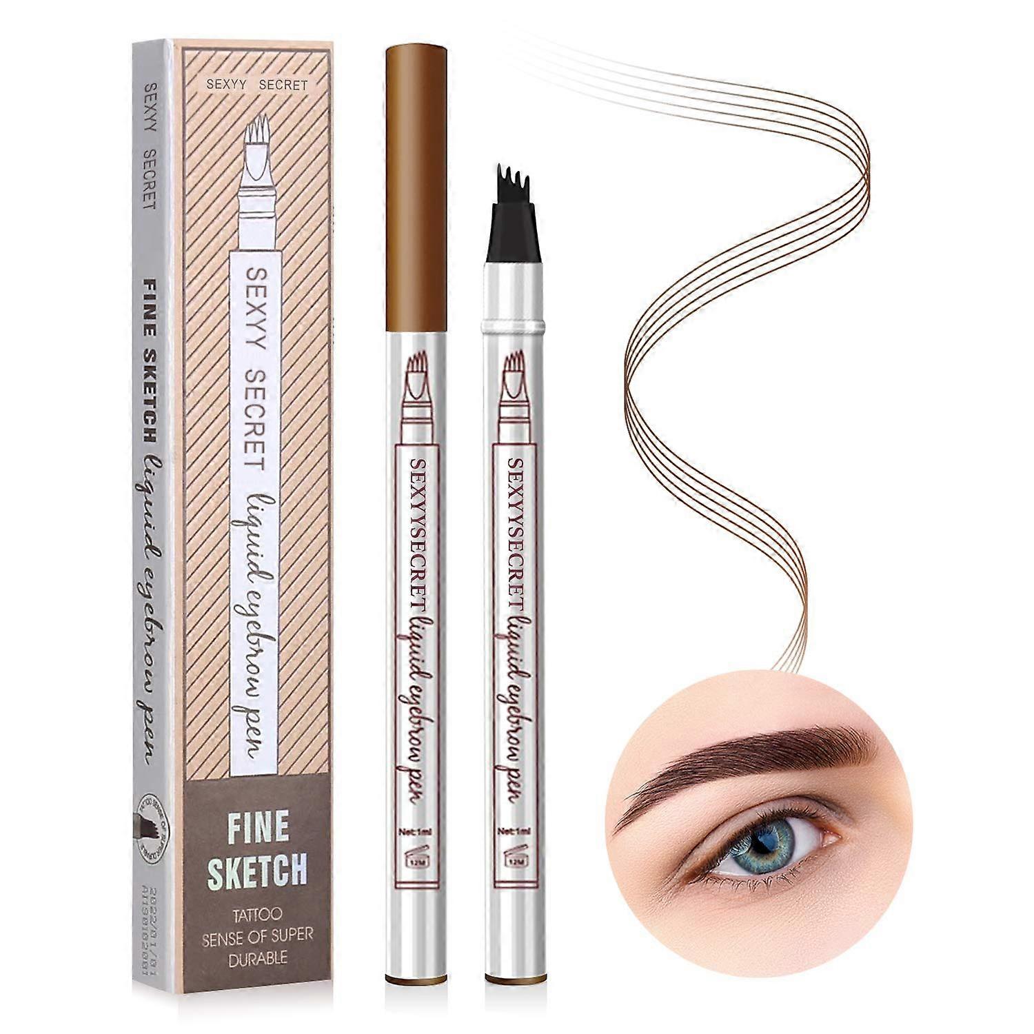 Microblading Eyebrow Pen with MicroFork Tip, Waterproof LongLasting Eyebrow Tattoo Pen for Natural Brows