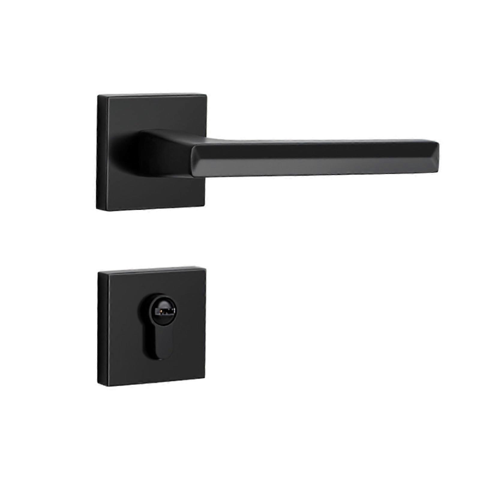 Matte Black Interior Door Handle with Magnetic Silent Lock for Bedroom or Study