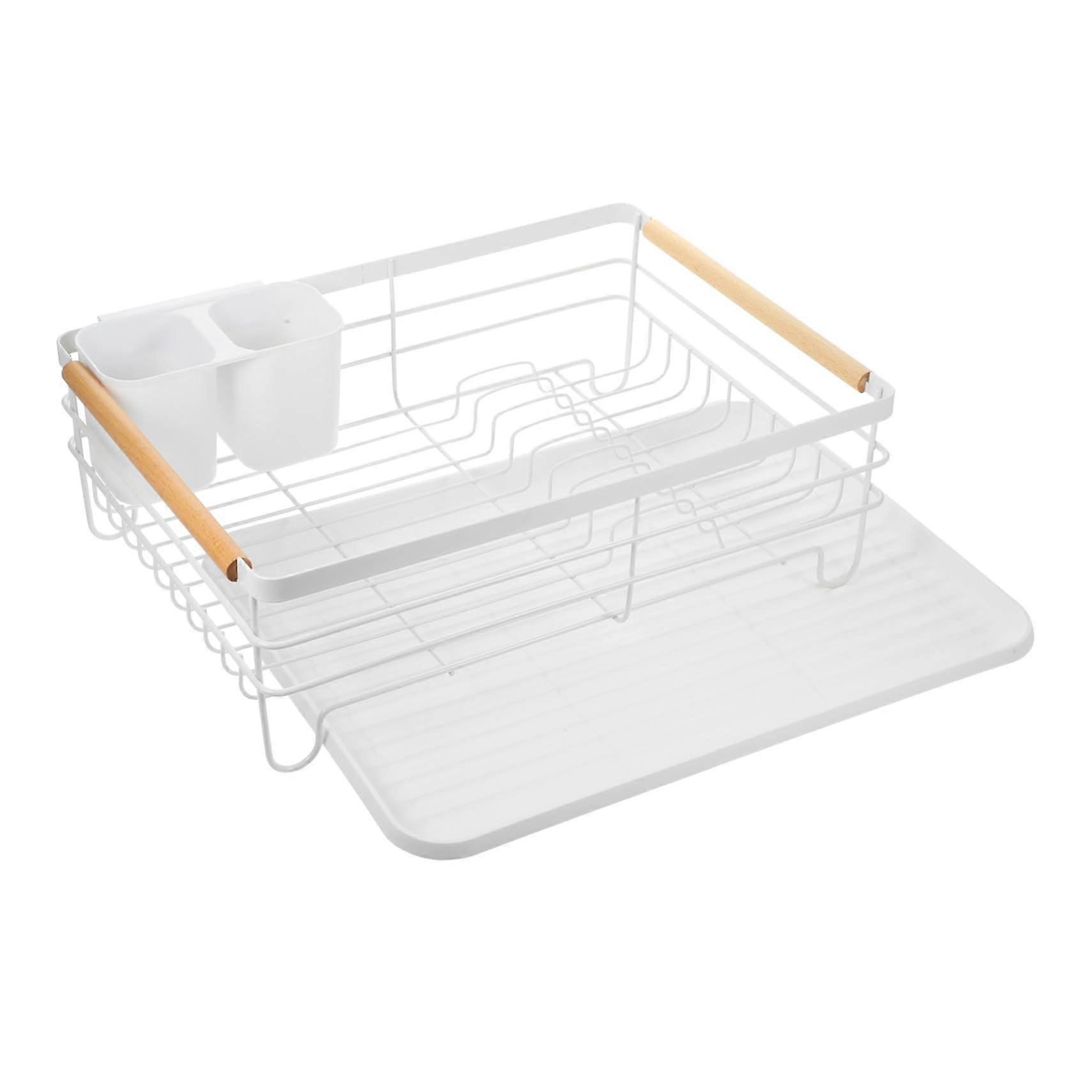 Over Sink Dish Drying Rack with Cutlery Holder, Large Capacity Rustproof Iron Frame for Kitchen Countertop